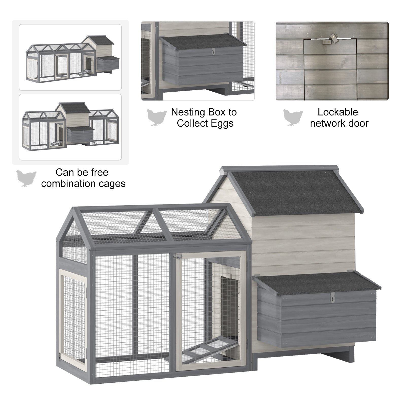 PawHut 100" Chicken Coop Wooden Chicken House Large Rabbit Hutch Poultry Cage Hen Pen Backyard with Double Run, Nesting Box