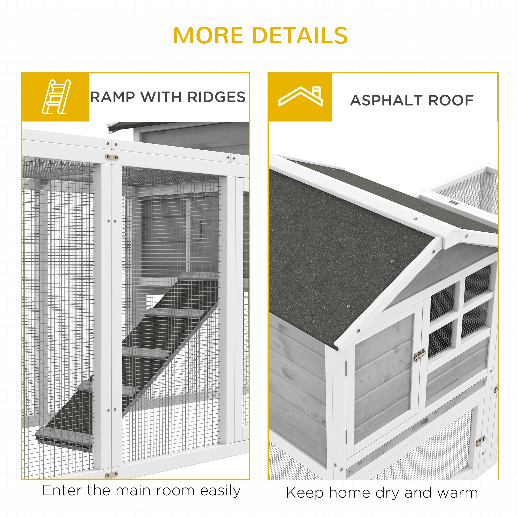 PawHut 102" 2 in 1 Wooden Rabbit Hutch Chicken Coop with Double Main House, Large Bunny House Pet Playpen Enclosure for Indoor Outdoor with Run Box, Slide-Out Tray, Ramp, for Small Animals, Grey