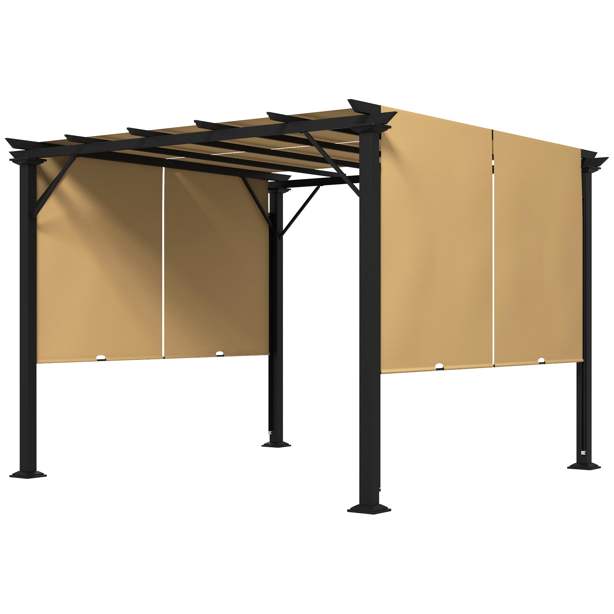 Outsunny 10' x 10' Retractable Pergola Canopy, Outdoor Gazebo with Sun Shade Canopy and Steel Frame, for Backyard, Garden, Patio, Deck, Brown