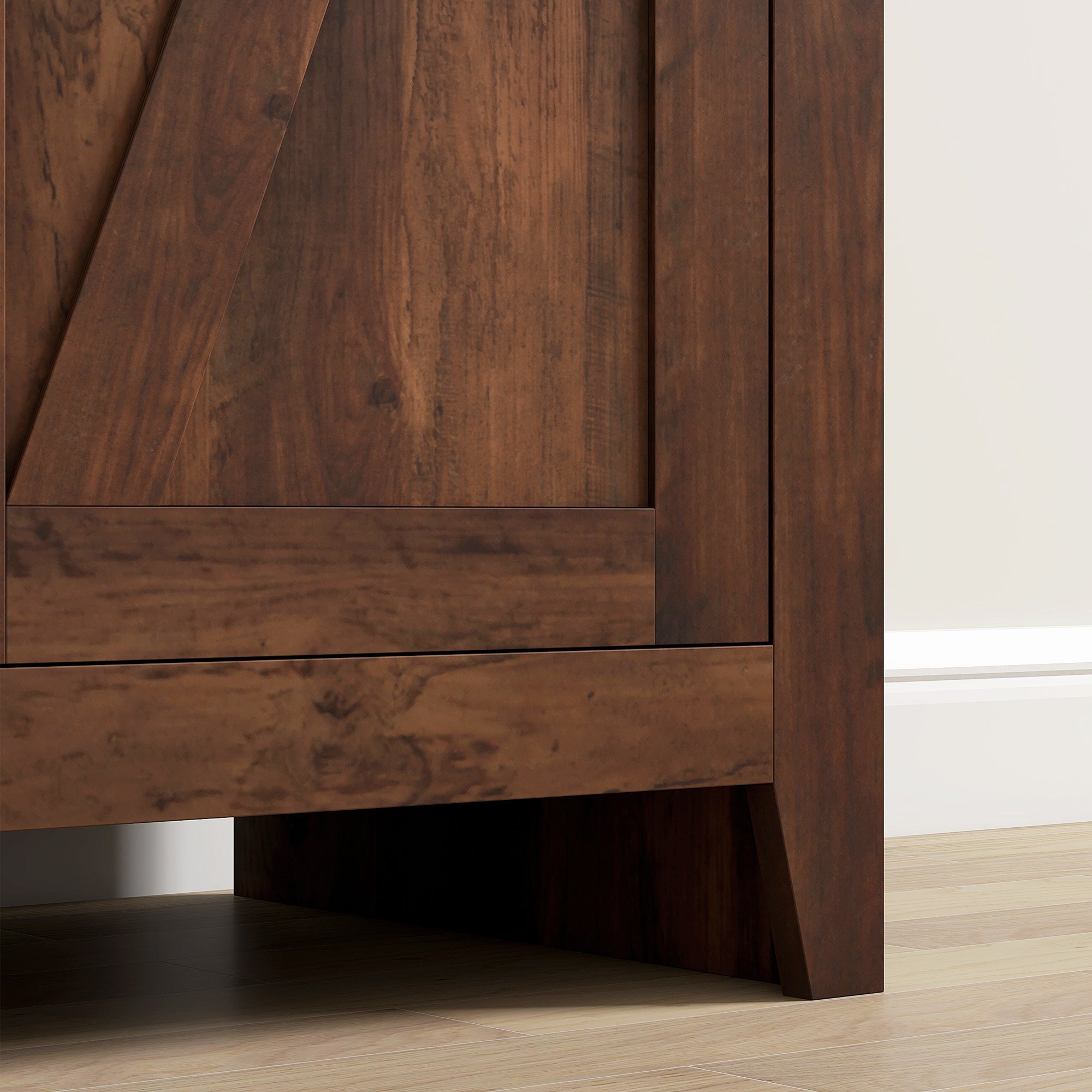 HOMCOM 48" Small Kitchen Pantry Cabinet, Freestanding Storage Cabinet, Farmhouse Narrow Kitchen Cabinet with Barn Door and Adjustable Shelves, Brown Wood Grain