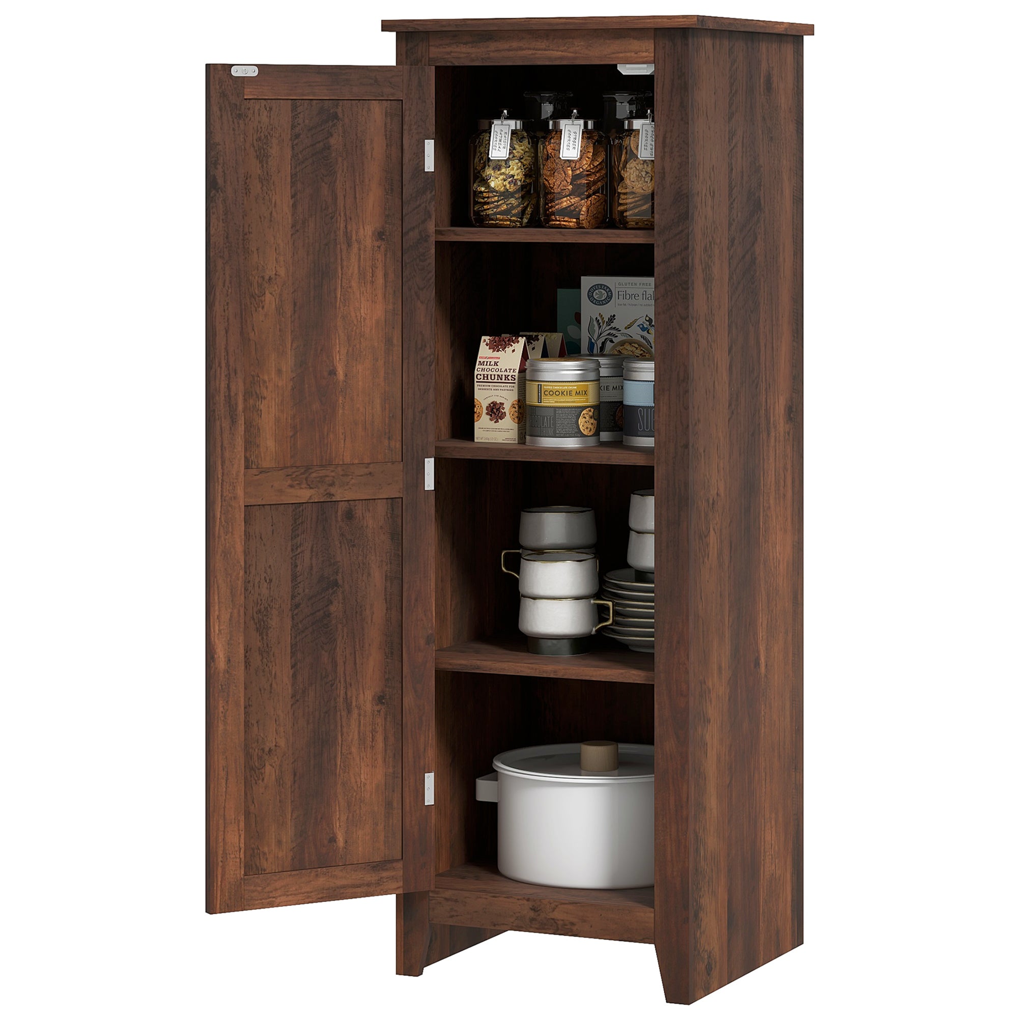 HOMCOM 48" Small Kitchen Pantry Cabinet, Freestanding Storage Cabinet, Farmhouse Narrow Kitchen Cabinet with Barn Door and Adjustable Shelves, Brown Wood Grain