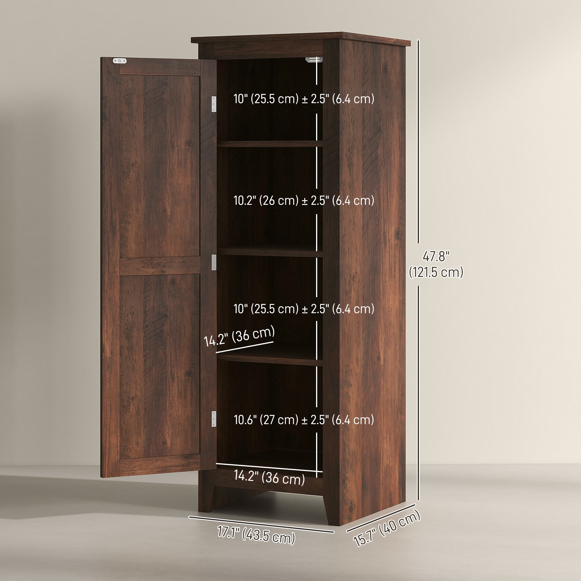 HOMCOM 48" Small Kitchen Pantry Cabinet, Freestanding Storage Cabinet, Farmhouse Narrow Kitchen Cabinet with Barn Door and Adjustable Shelves, Brown Wood Grain