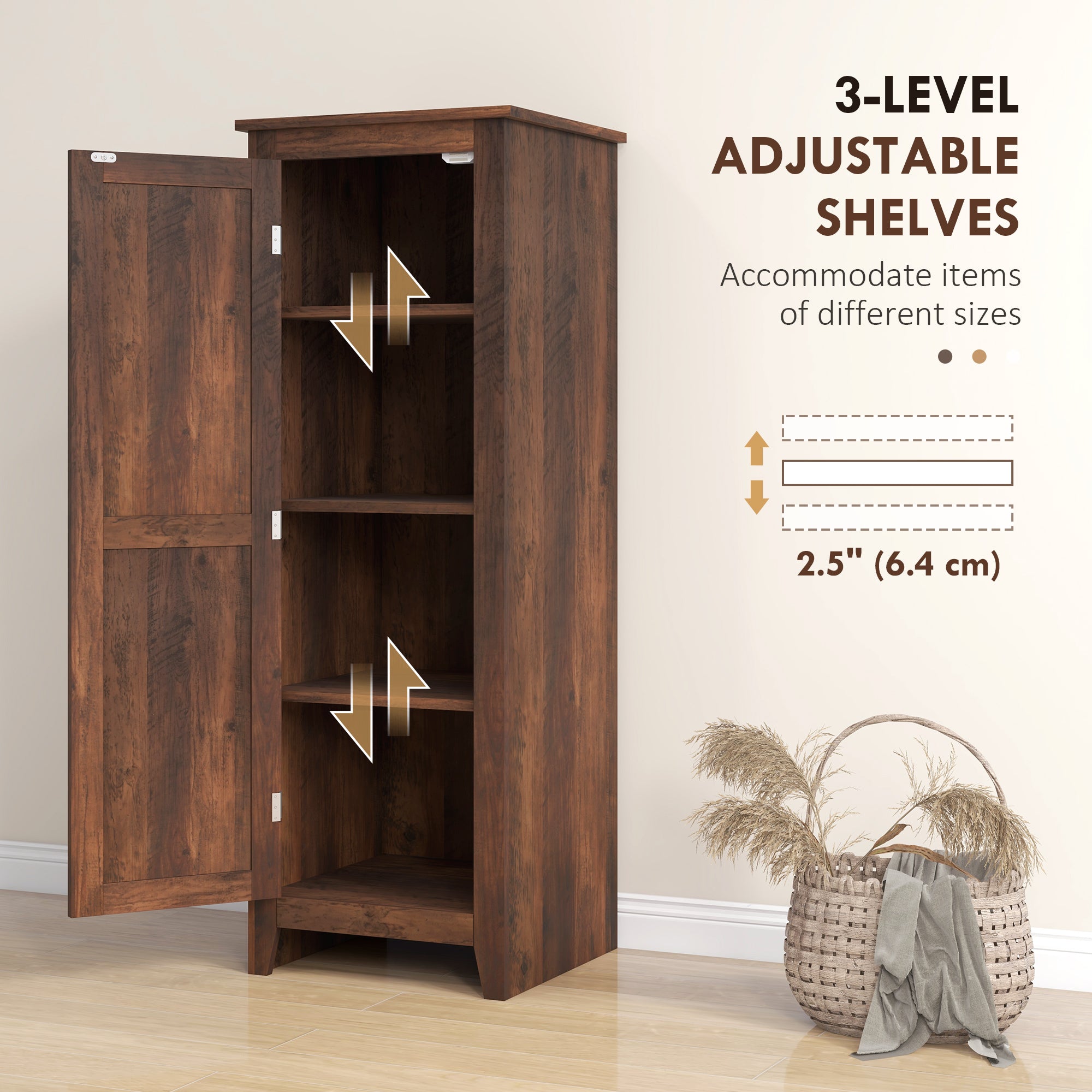 HOMCOM 48" Small Kitchen Pantry Cabinet, Freestanding Storage Cabinet, Farmhouse Narrow Kitchen Cabinet with Barn Door and Adjustable Shelves, Brown Wood Grain