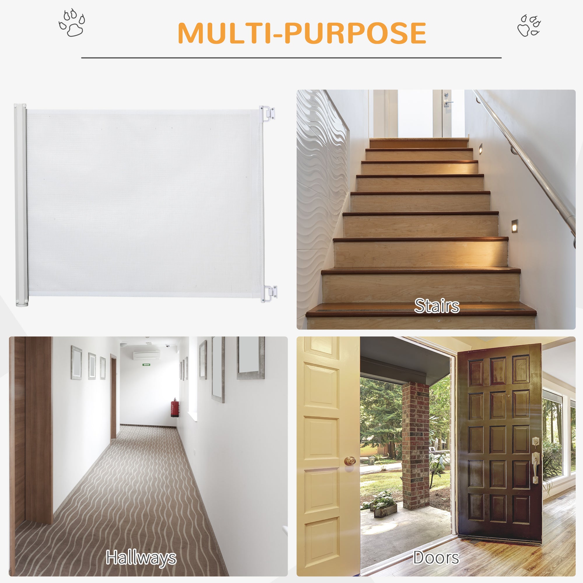 PawHut Retractable Safety Gate, Dog Pet Barrier, Folding Protector, for Home, Doorway, Stairs, 82.5H x 115Lcm - White