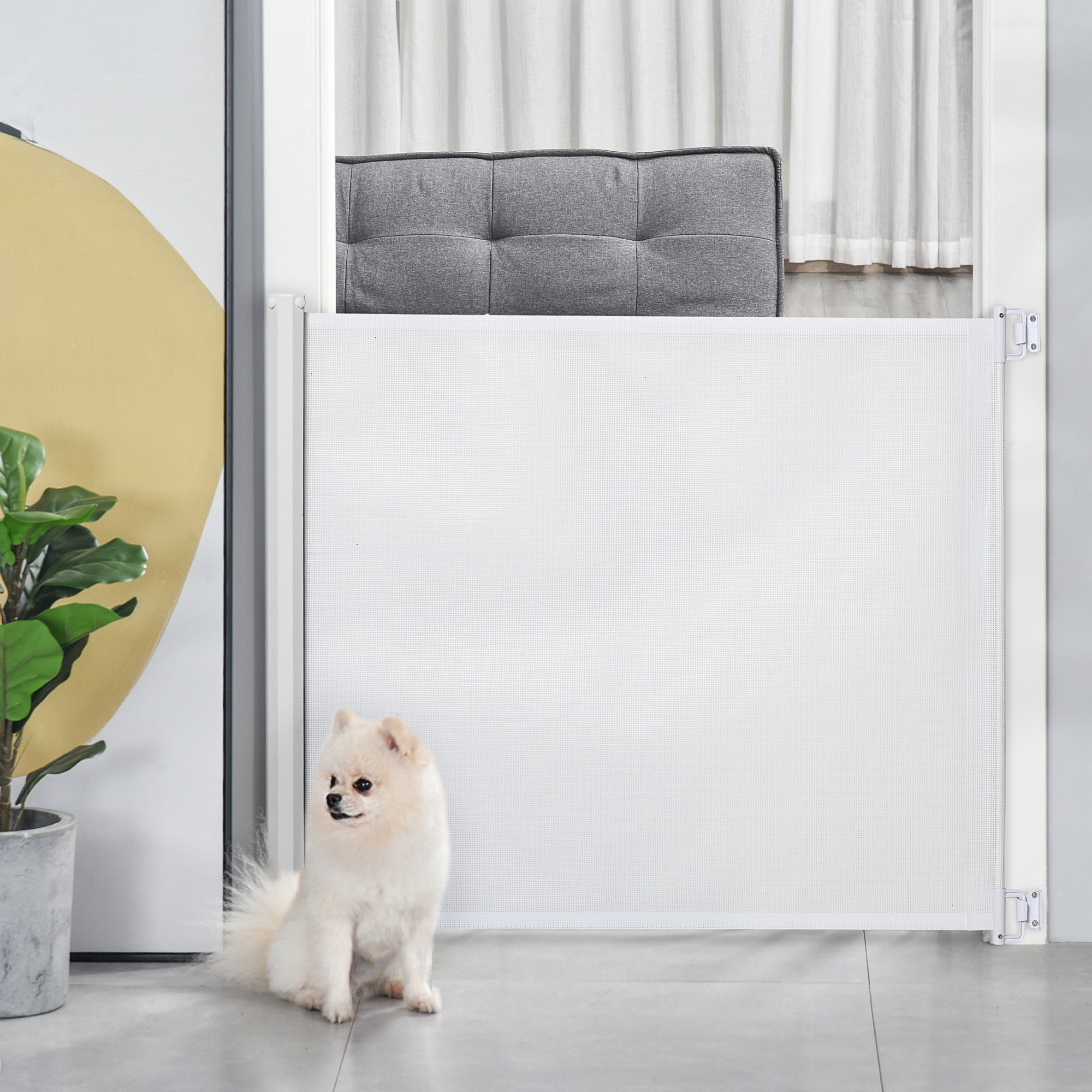 PawHut Retractable Safety Gate, Dog Pet Barrier, Folding Protector, for Home, Doorway, Stairs, 82.5H x 115Lcm - White