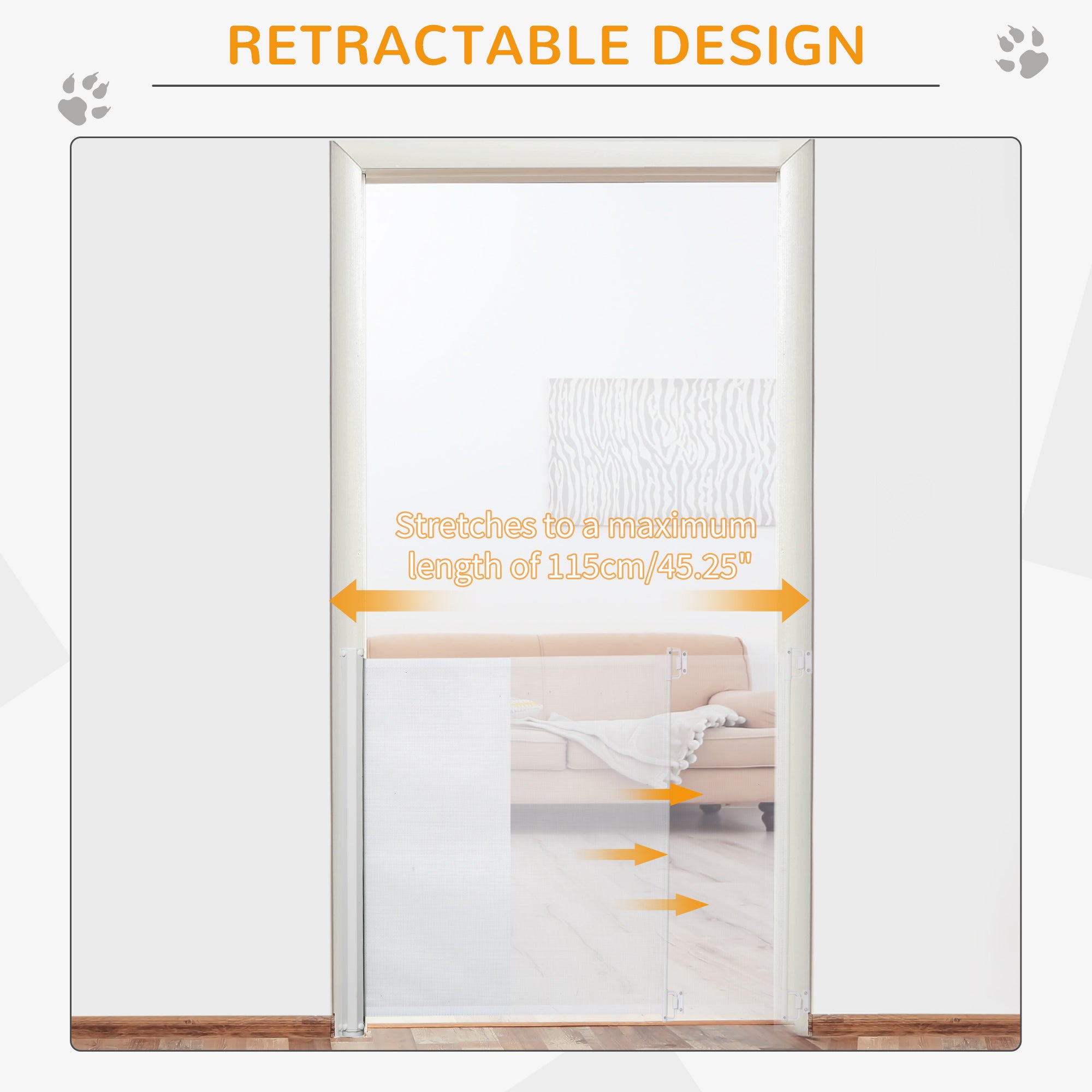 PawHut Retractable Safety Gate, Dog Pet Barrier, Folding Protector, for Home, Doorway, Stairs, 82.5H x 115Lcm - White