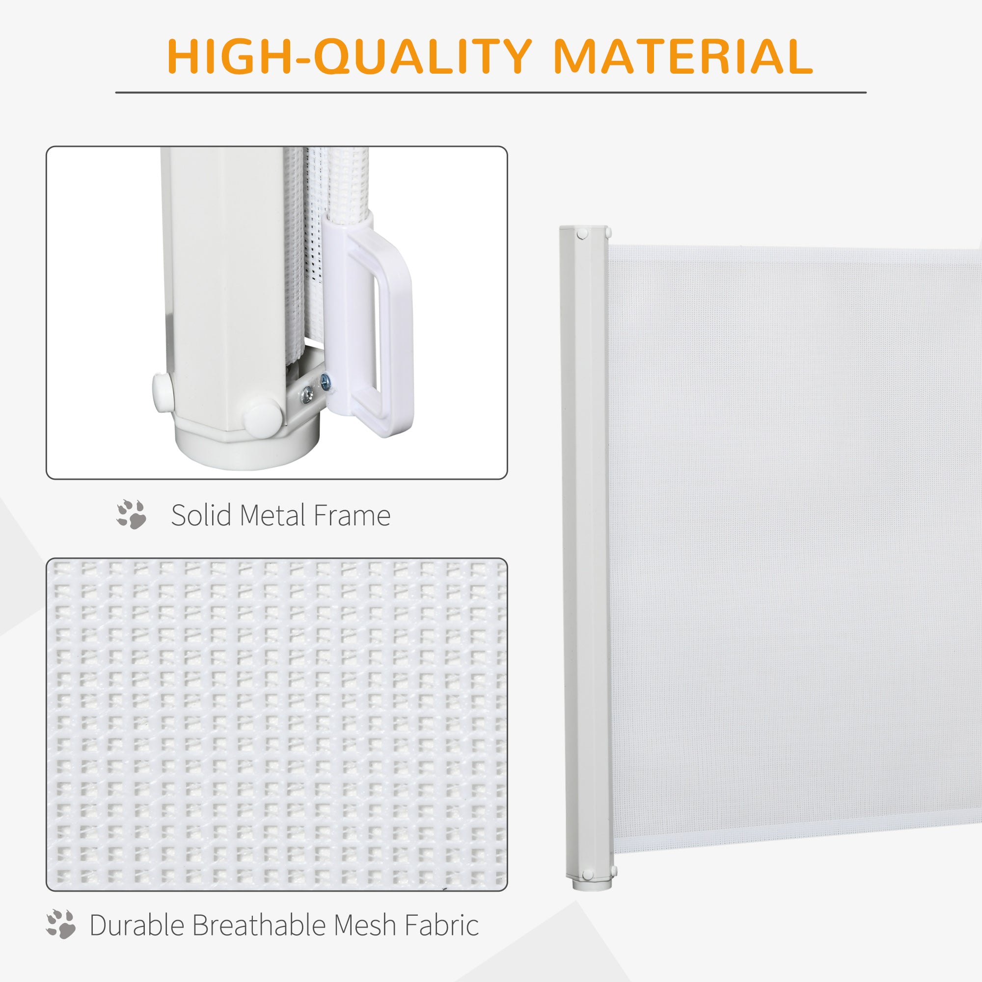 PawHut Retractable Safety Gate, Dog Pet Barrier, Folding Protector, for Home, Doorway, Stairs, 82.5H x 115Lcm - White