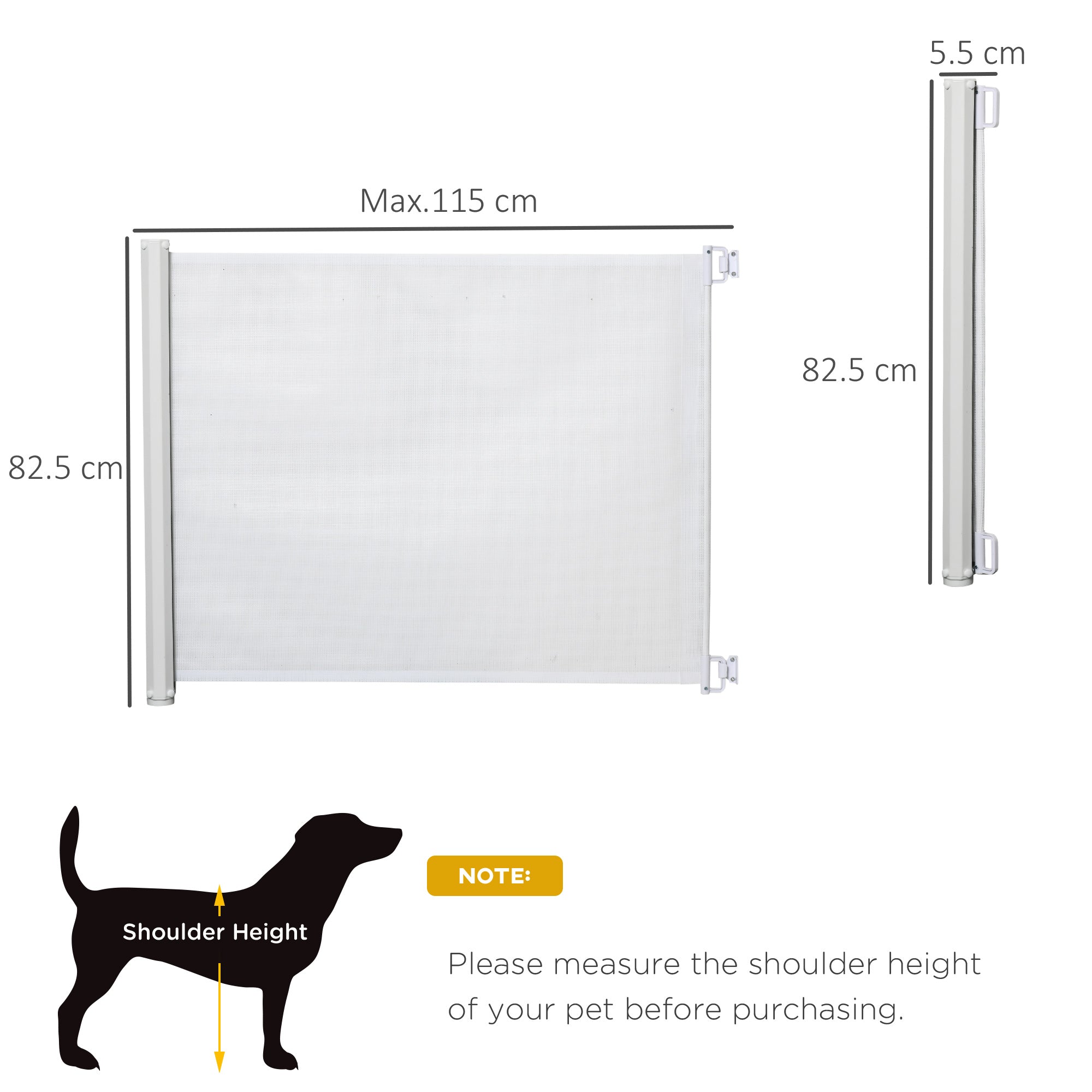 PawHut Retractable Safety Gate, Dog Pet Barrier, Folding Protector, for Home, Doorway, Stairs, 82.5H x 115Lcm - White
