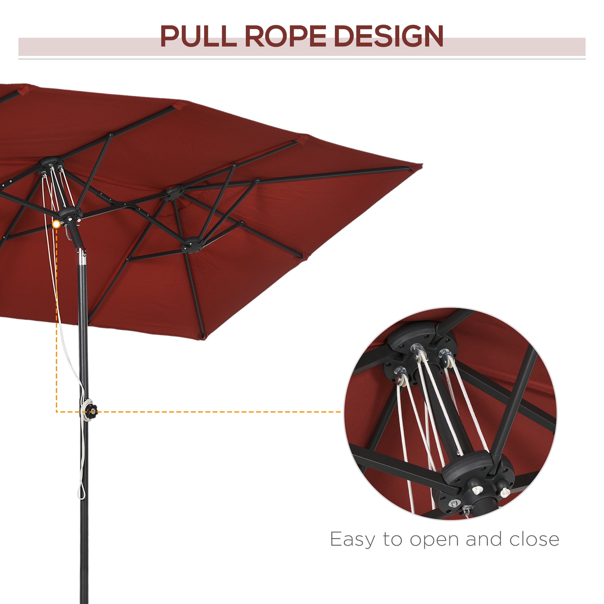 Outsunny 10ft Double Patio Umbrella with Tilt, Adjustable Height, Outdoor Table Parasol with Vents and 12 Ribs, for Garden, Deck, Pool, Wine Red