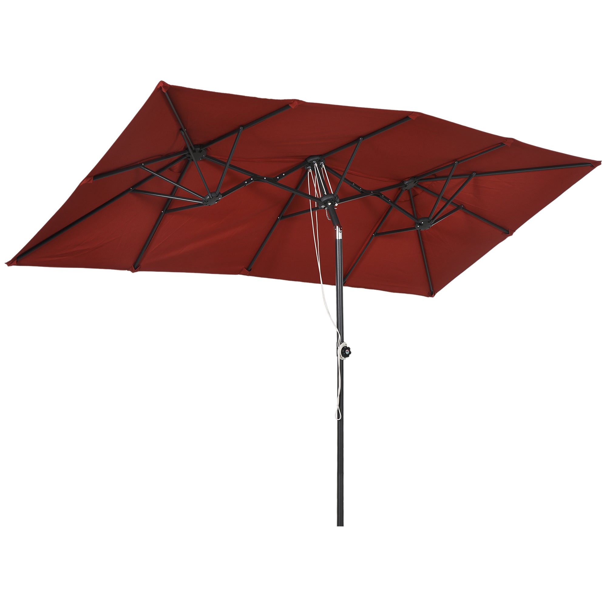 Outsunny 10ft Double Patio Umbrella with Tilt, Adjustable Height, Outdoor Table Parasol with Vents and 12 Ribs, for Garden, Deck, Pool, Wine Red