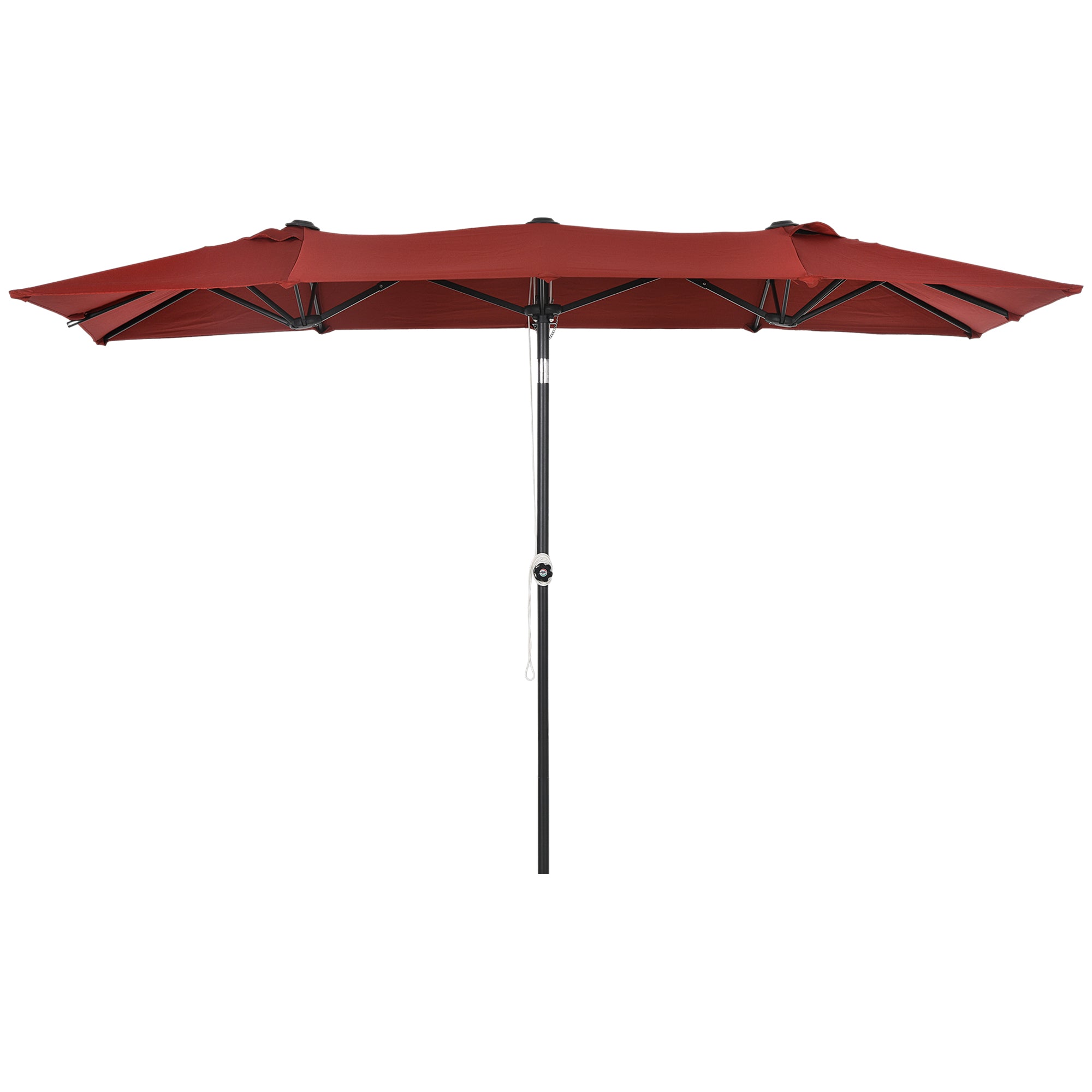 Outsunny 10ft Double Patio Umbrella with Tilt, Adjustable Height, Outdoor Table Parasol with Vents and 12 Ribs, for Garden, Deck, Pool, Wine Red