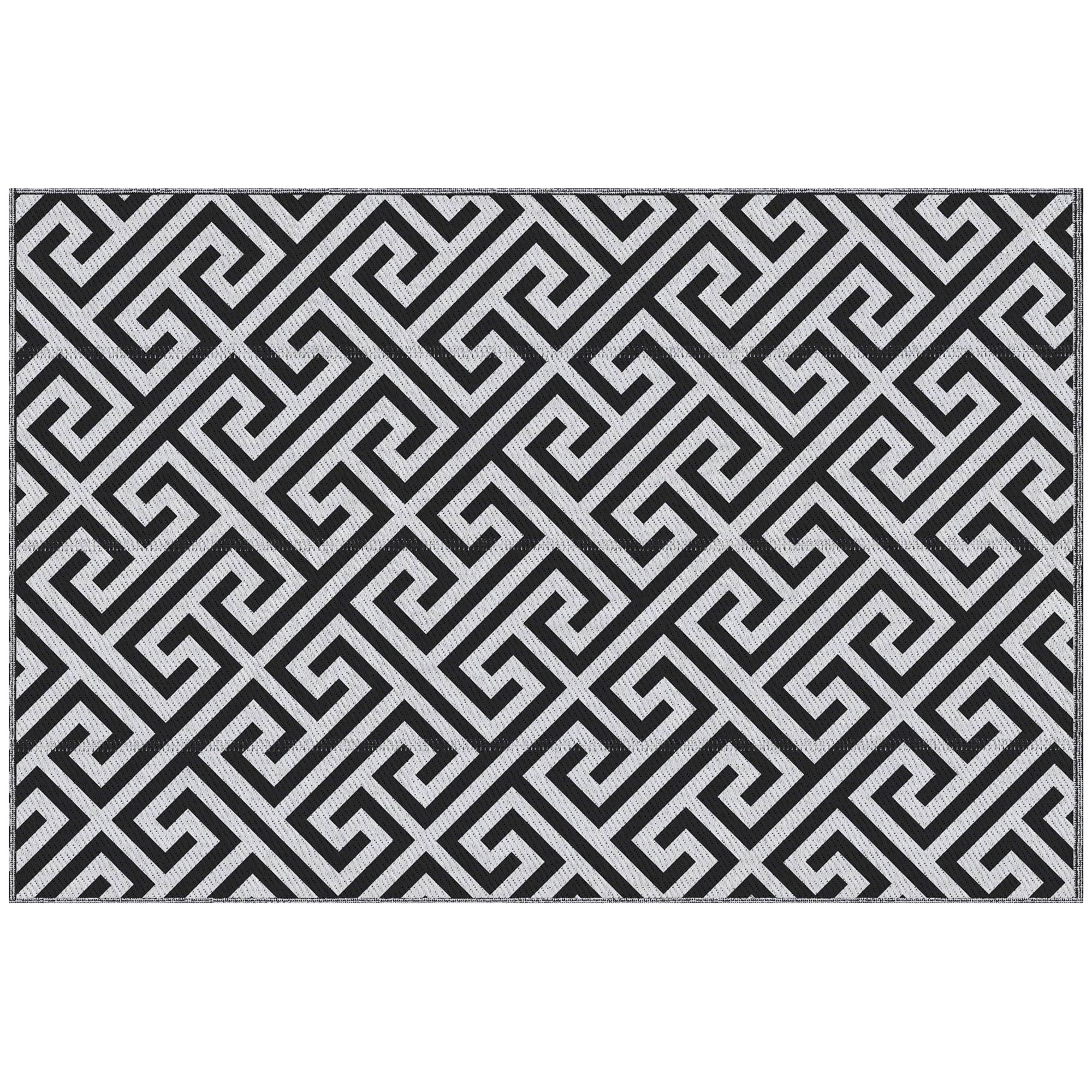 Outsunny Reversible Outdoor RV Rug, 5' x 8' Patio Floor Mat, Plastic Straw Rug for Backyard, Deck, Picnic, Beach, Camping, Black and White