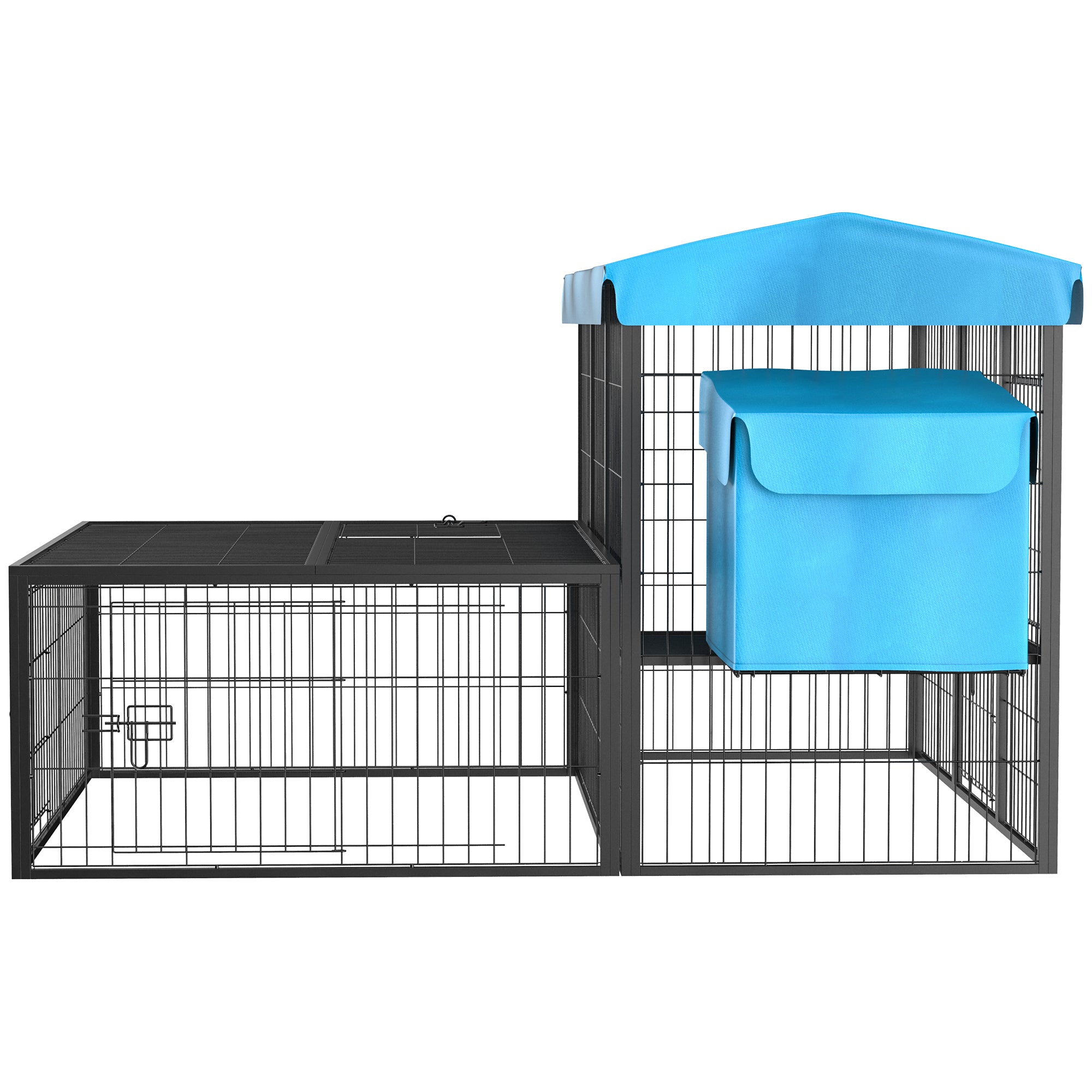 PawHut Metal Chicken Coop, Outdoor Hen House Poultry Cage with Water-Resistant Canopy, Run, Nesting Box, and Lockable Doors, Blue
