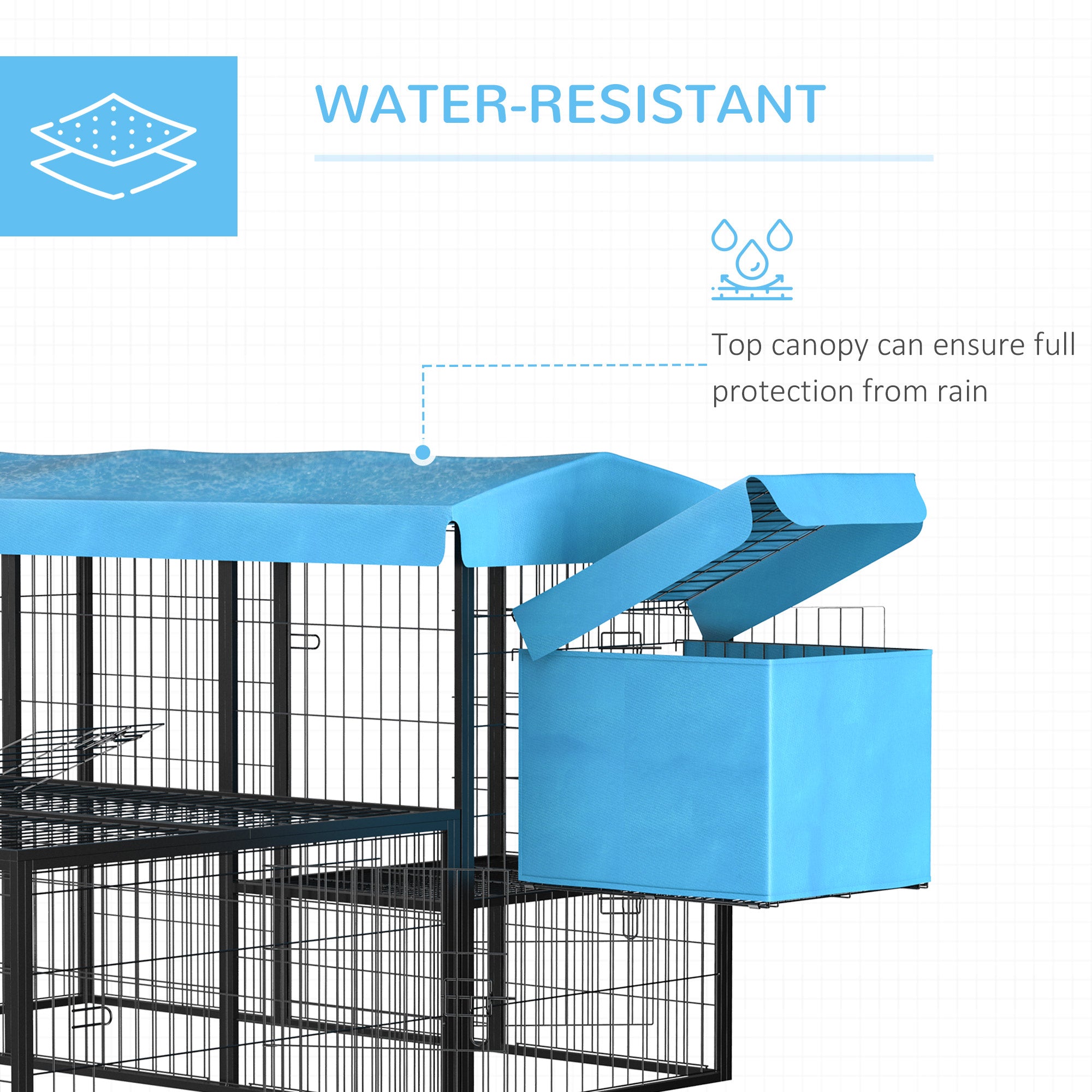 PawHut Metal Chicken Coop, Outdoor Hen House Poultry Cage with Water-Resistant Canopy, Run, Nesting Box, and Lockable Doors, Blue