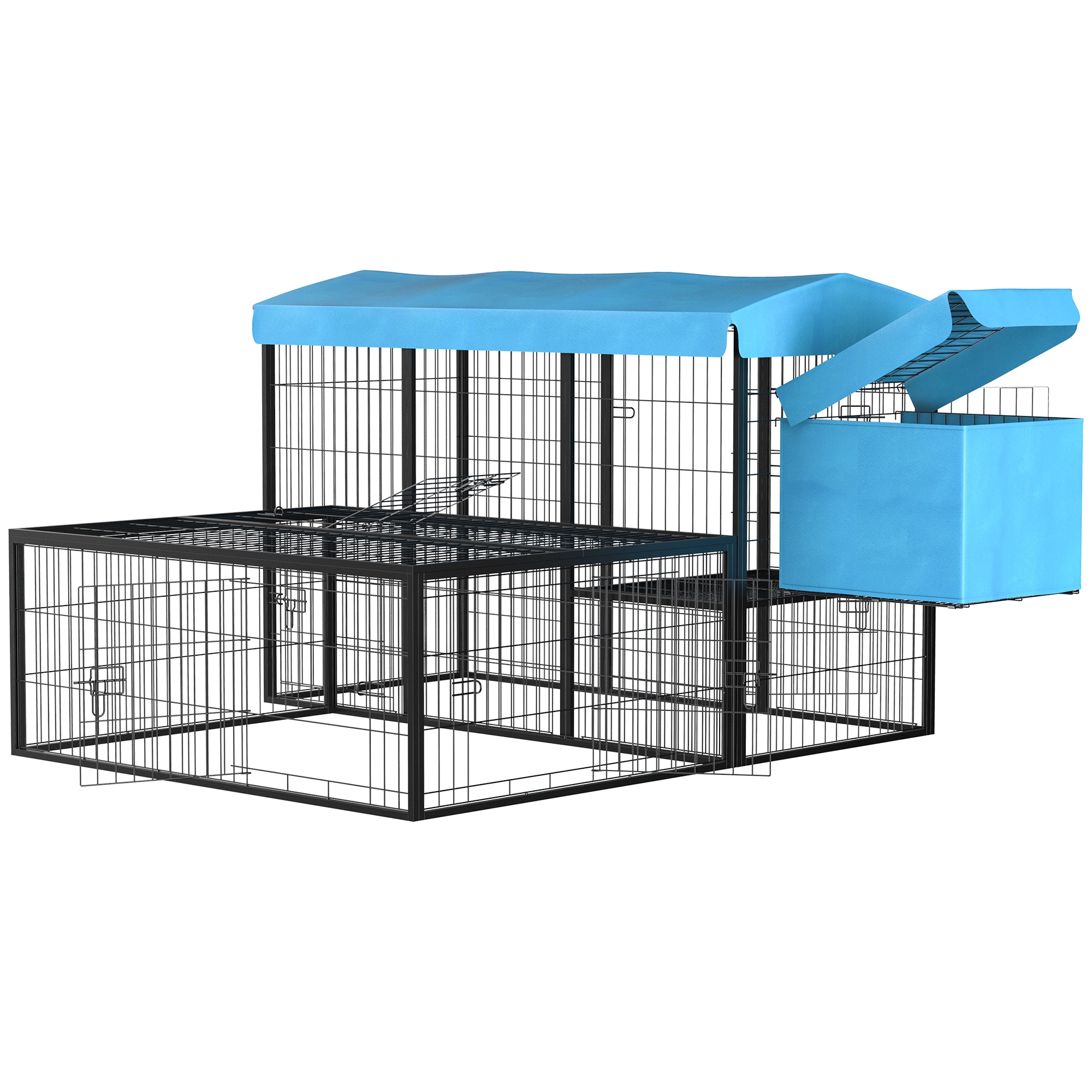PawHut Metal Chicken Coop, Outdoor Hen House Poultry Cage with Water-Resistant Canopy, Run, Nesting Box, and Lockable Doors, Blue