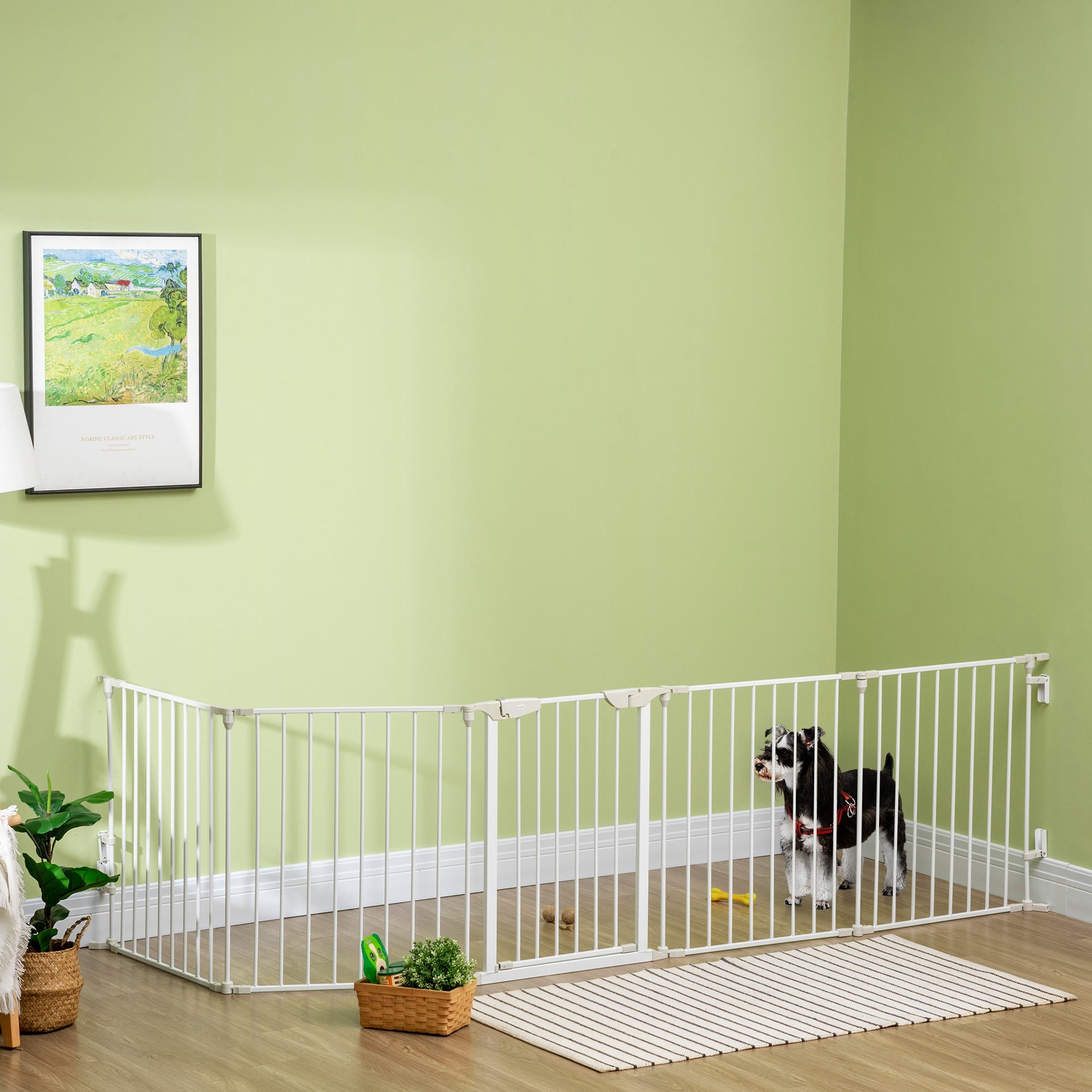 PawHut Dog Playpen Indoor, Foldable Pet Fence Puppy Pen for Small Medium Dogs with Door, 5 Panels, 29 Inch Tall, for Stairway, Doorway, Hallway, White