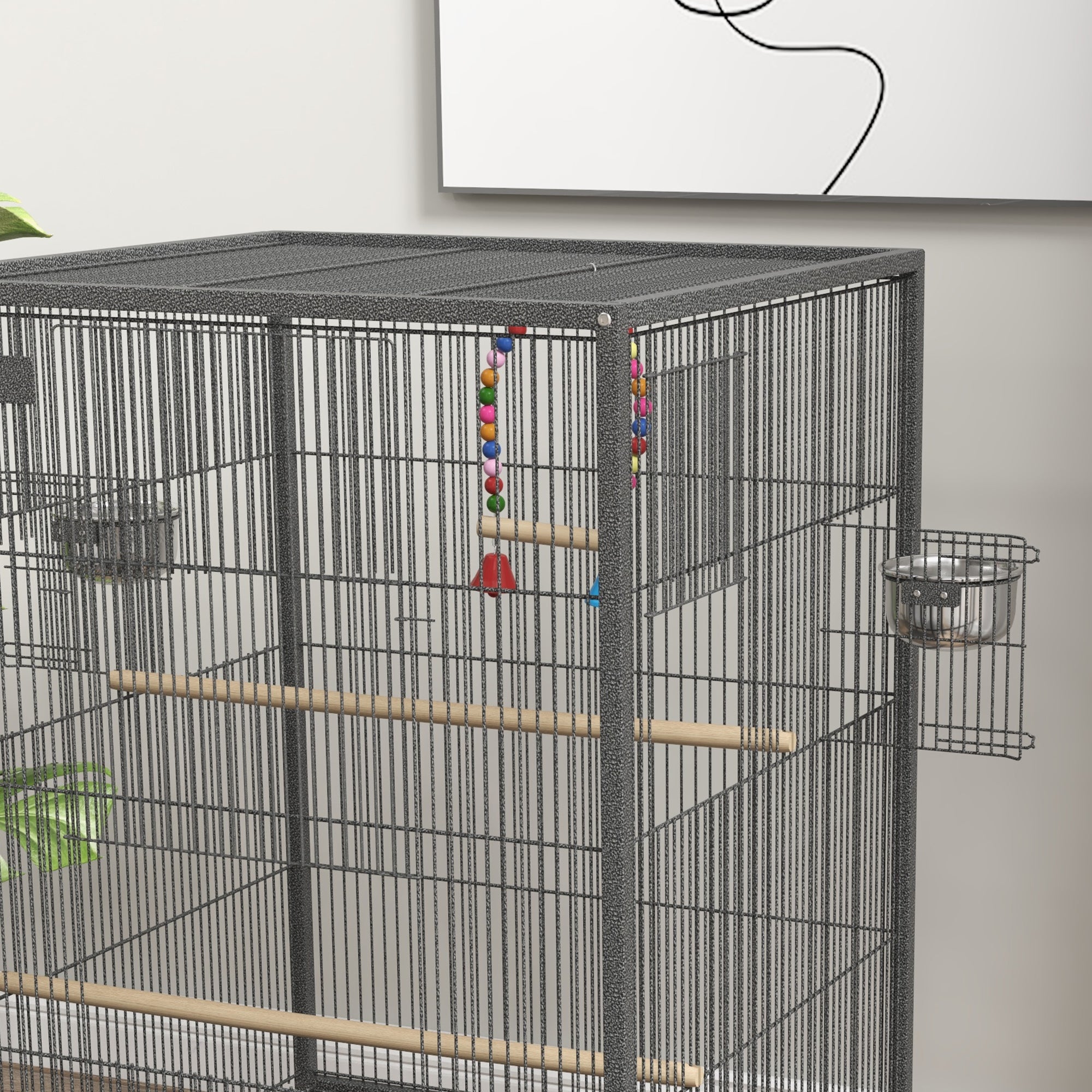 PawHut 29" Bird Cage for Parrots Lovebirds Budgies Finches, Flight Cage with 5 Doors, Swing, Stainless Steel Bowls, Removable Tray, Wheel, Grey