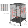 PawHut 29" Bird Cage for Parrots Lovebirds Budgies Finches, Flight Cage with 5 Doors, Swing, Stainless Steel Bowls, Removable Tray, Wheel, Grey