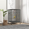 PawHut 29" Bird Cage for Parrots Lovebirds Budgies Finches, Flight Cage with 5 Doors, Swing, Stainless Steel Bowls, Removable Tray, Wheel, Grey