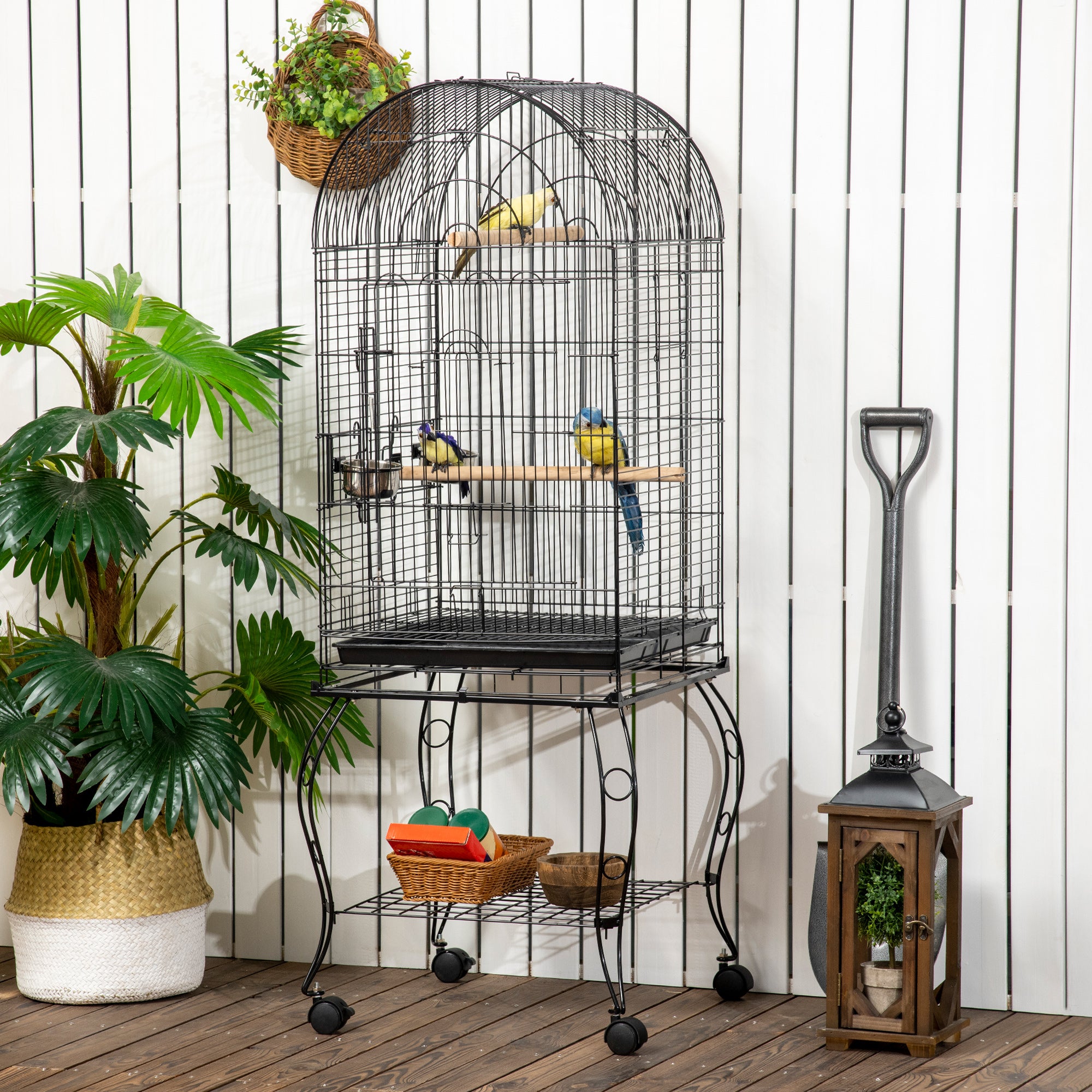 PawHut Bird Cage Budgie Cage Large Aviary for Parrot Finch Cockatiel with Stand, Shelf, Top Access