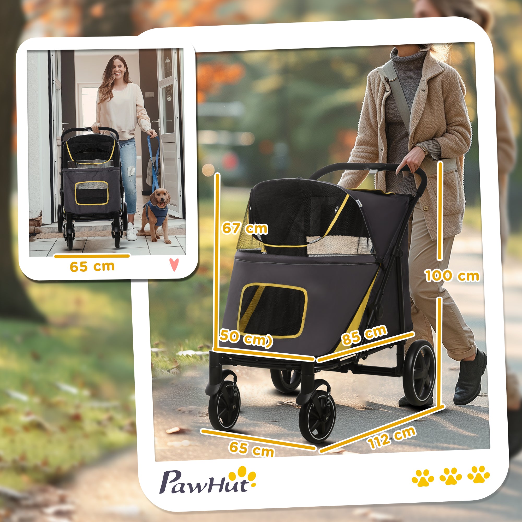 PawHut Dog Pram Dog Stroller Pet Pushchair with Adjustable Canopy for Medium and Large Dogs, Dark Grey