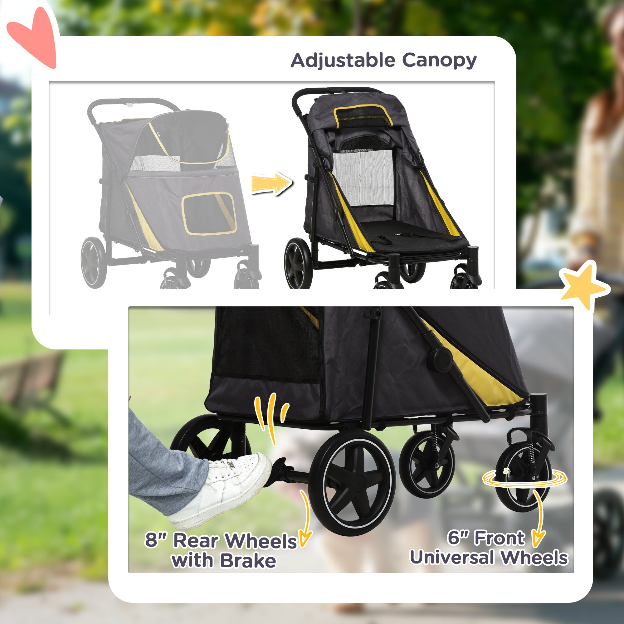 PawHut Dog Pram Dog Stroller Pet Pushchair with Adjustable Canopy for Medium and Large Dogs, Dark Grey