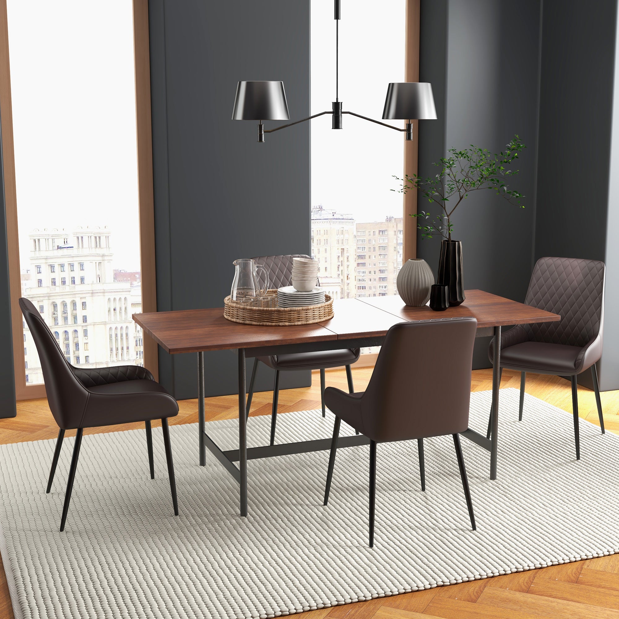 HOMCOM Dining Chairs Set of 4, Modern PU Leather Upholstered Kitchen Chairs with Diamond Tufted Backs and Steel Legs for Living Room, Dining Room, Bedroom, Brown