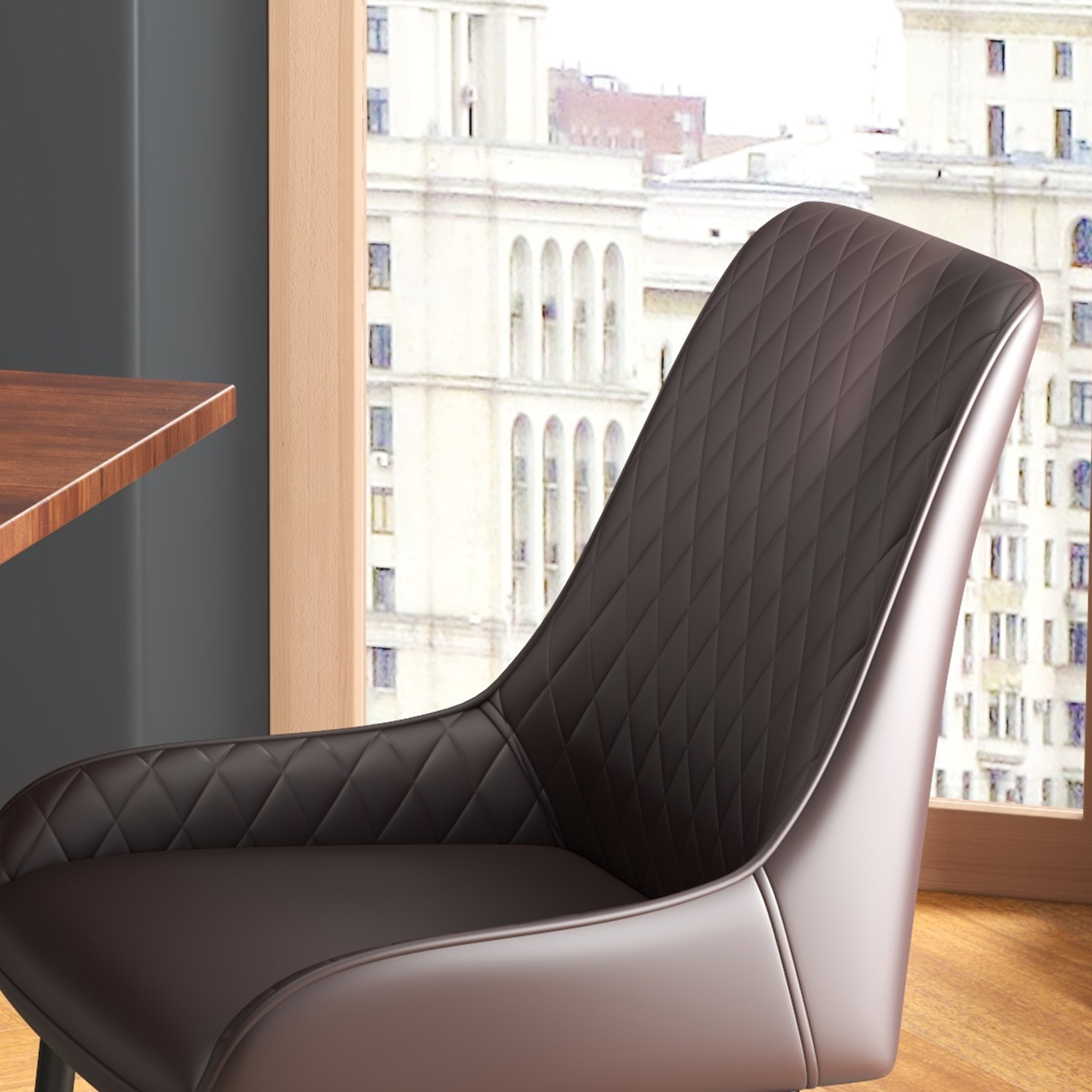 HOMCOM Dining Chairs Set of 4, Modern PU Leather Upholstered Kitchen Chairs with Diamond Tufted Backs and Steel Legs for Living Room, Dining Room, Bedroom, Brown