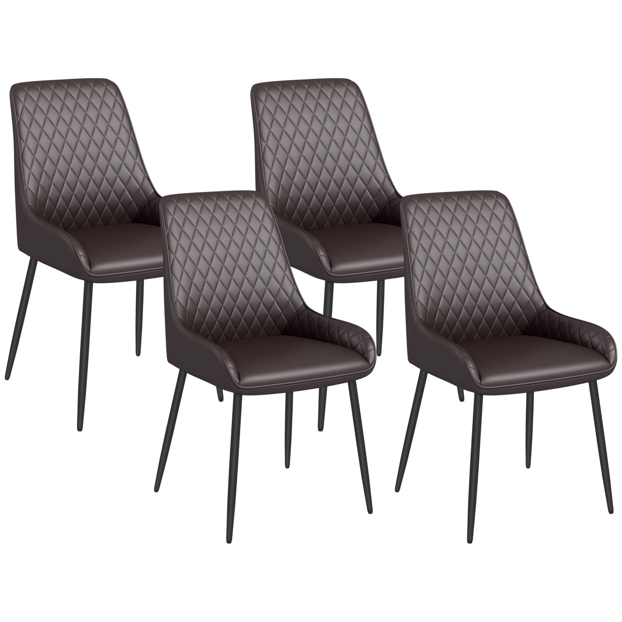 HOMCOM Dining Chairs Set of 4, Modern PU Leather Upholstered Kitchen Chairs with Diamond Tufted Backs and Steel Legs for Living Room, Dining Room, Bedroom, Brown