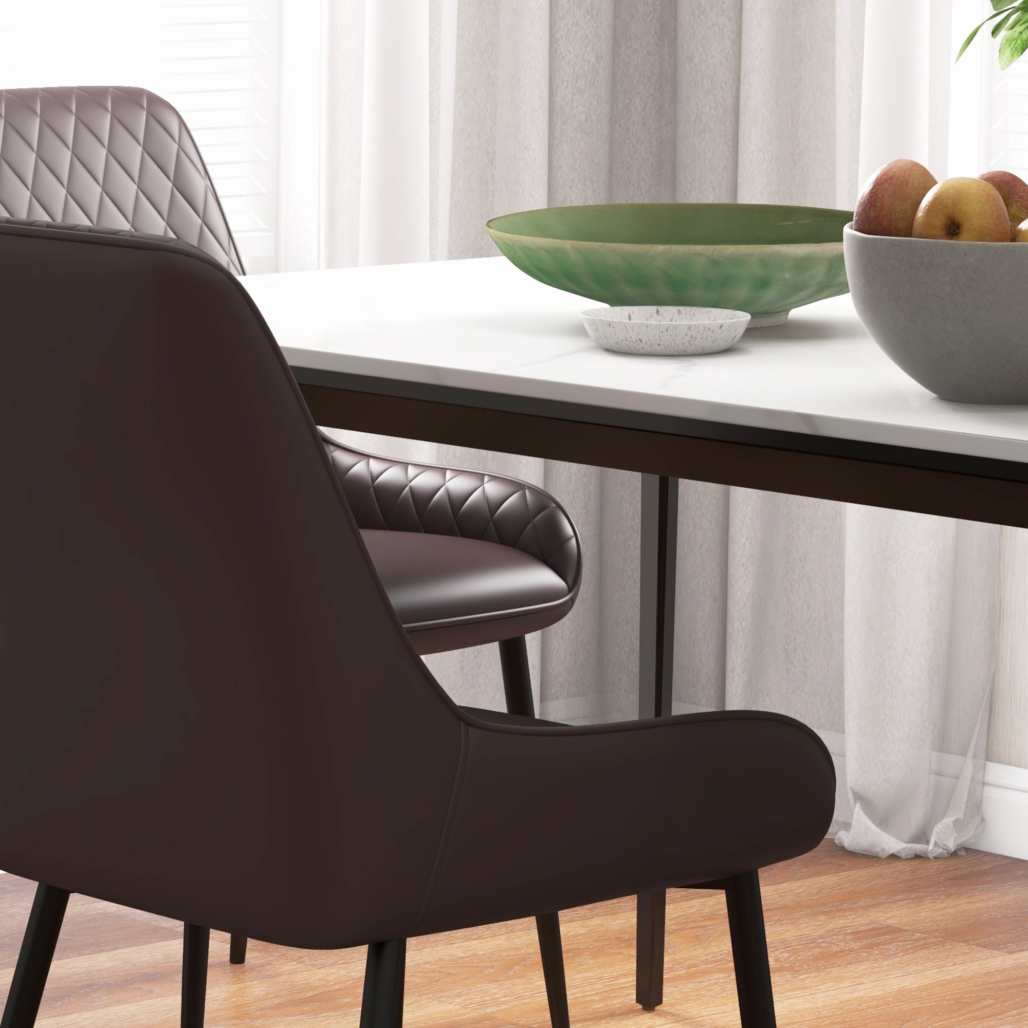 HOMCOM Dining Chairs Set of 4, Modern PU Leather Upholstered Kitchen Chairs with Diamond Tufted Backs and Steel Legs for Living Room, Dining Room, Bedroom, Brown