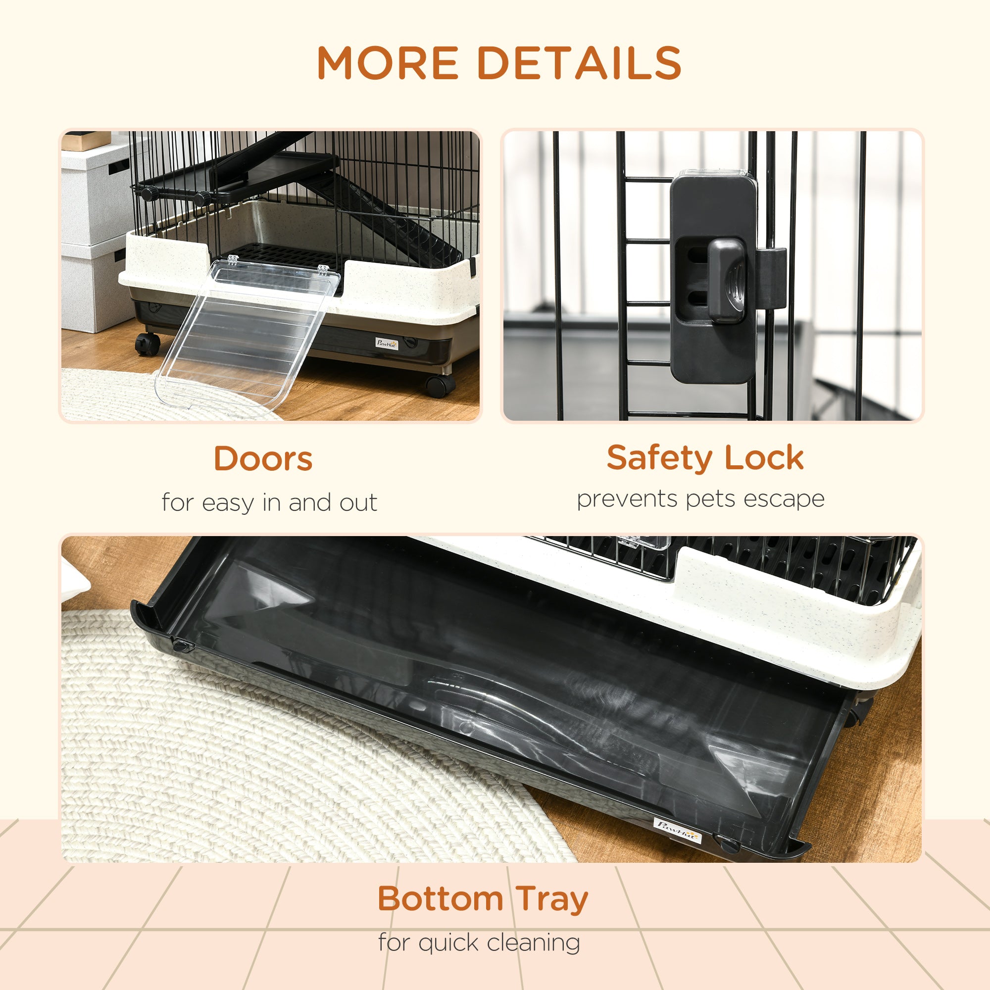 PawHut 63"H 6-Level Small Animal Cage Rabbit Hutch with Universal Lockable Wheels, Slide-Out Tray for Bunny, Chinchillas, Ferret, Black