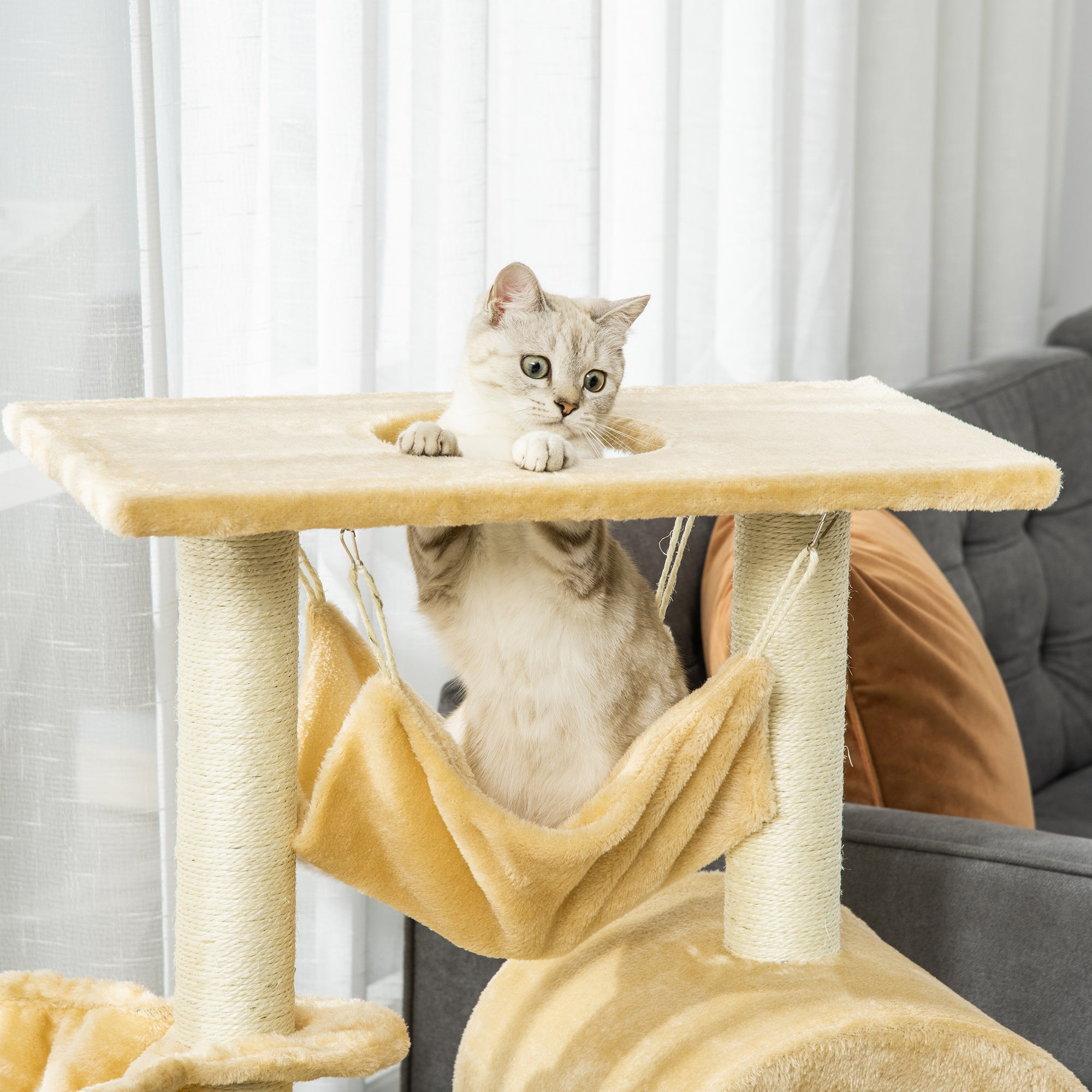 PawHut 39" Deluxe Cat Scratching Tree Kitten Condo Play House Pet Scratcher Multi-level Tower Kitty Furniture with Hammock