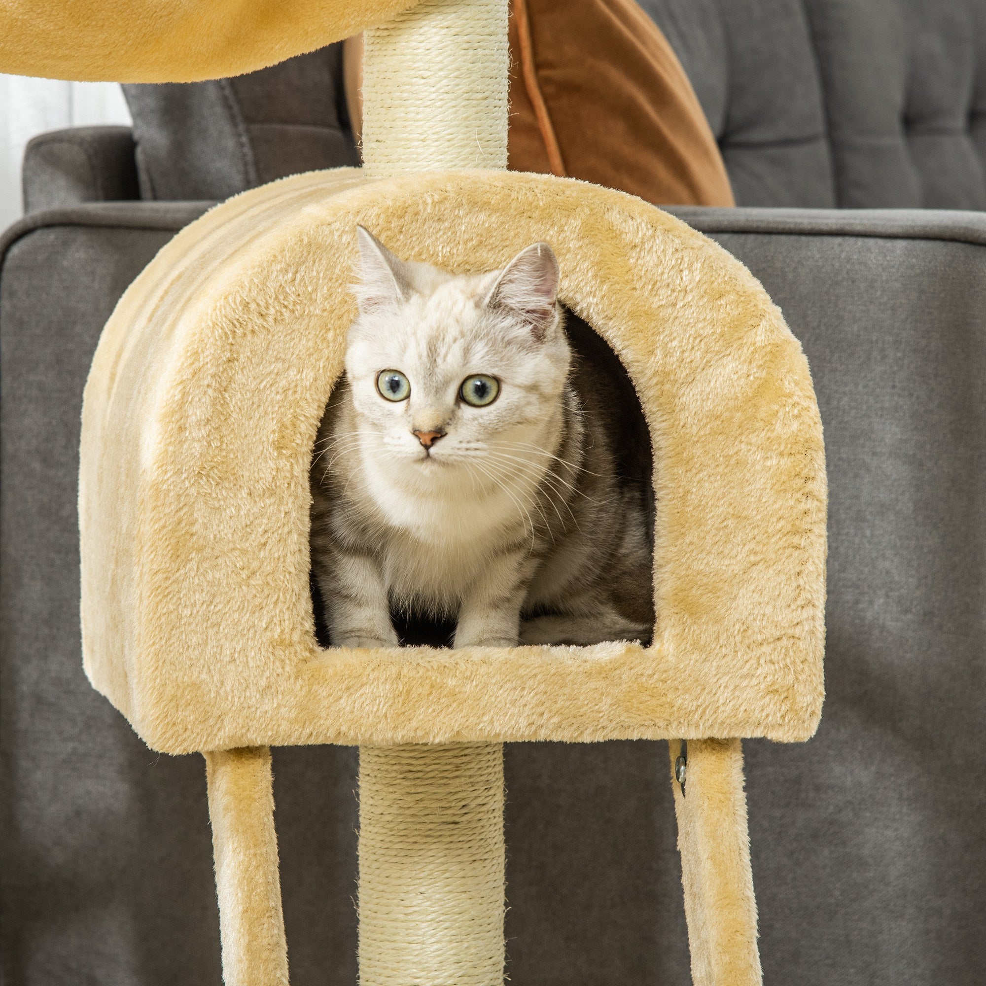 PawHut 39" Deluxe Cat Scratching Tree Kitten Condo Play House Pet Scratcher Multi-level Tower Kitty Furniture with Hammock