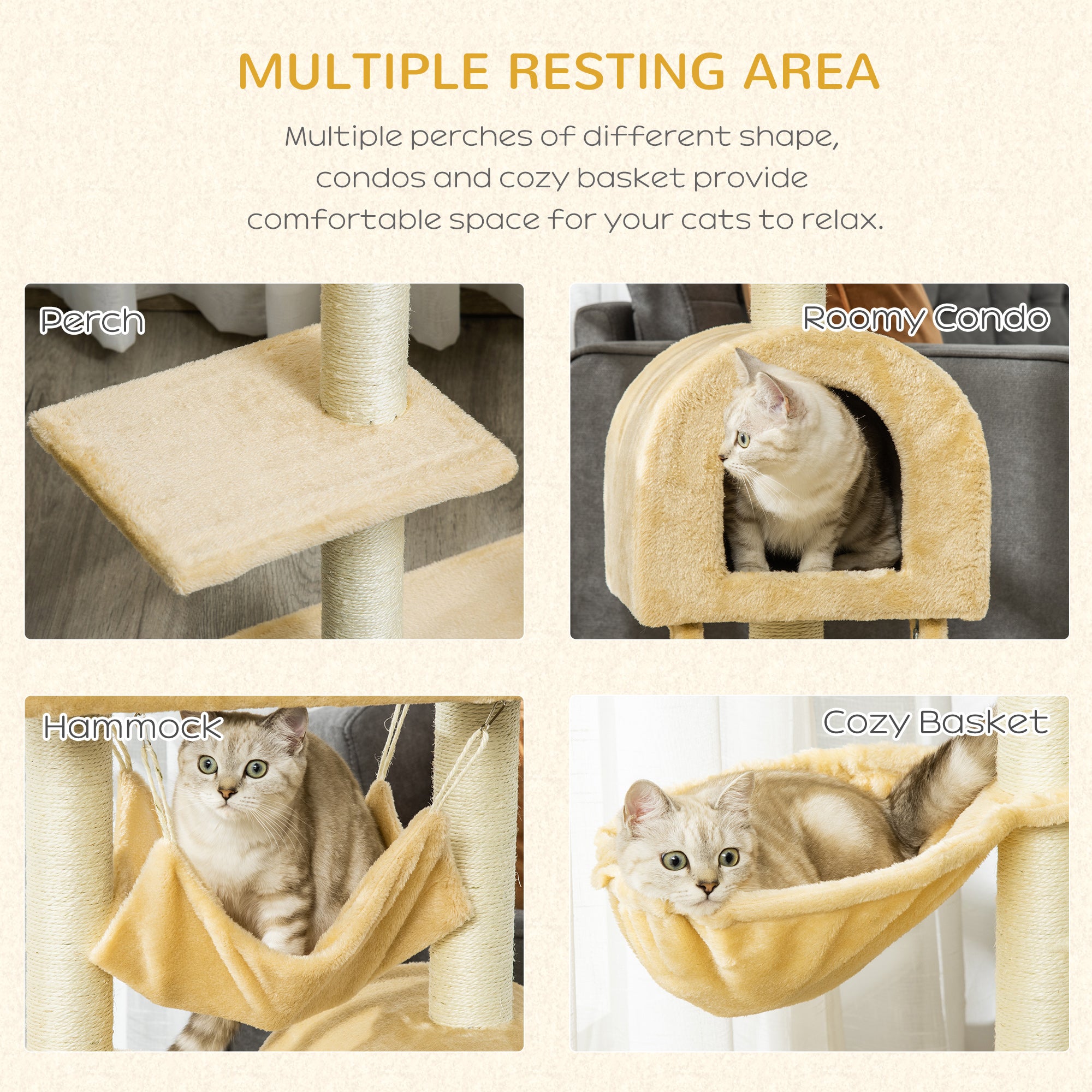 PawHut 39" Deluxe Cat Scratching Tree Kitten Condo Play House Pet Scratcher Multi-level Tower Kitty Furniture with Hammock