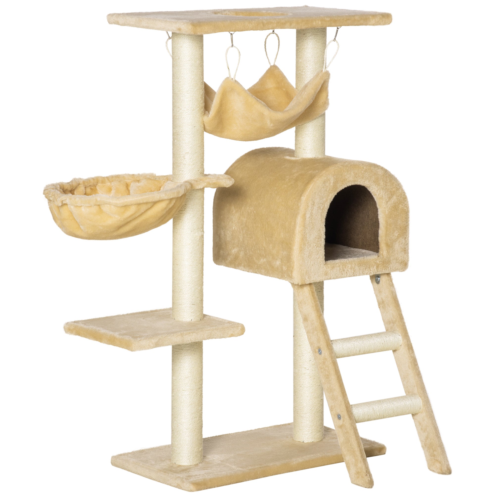 PawHut 39" Deluxe Cat Scratching Tree Kitten Condo Play House Pet Scratcher Multi-level Tower Kitty Furniture with Hammock