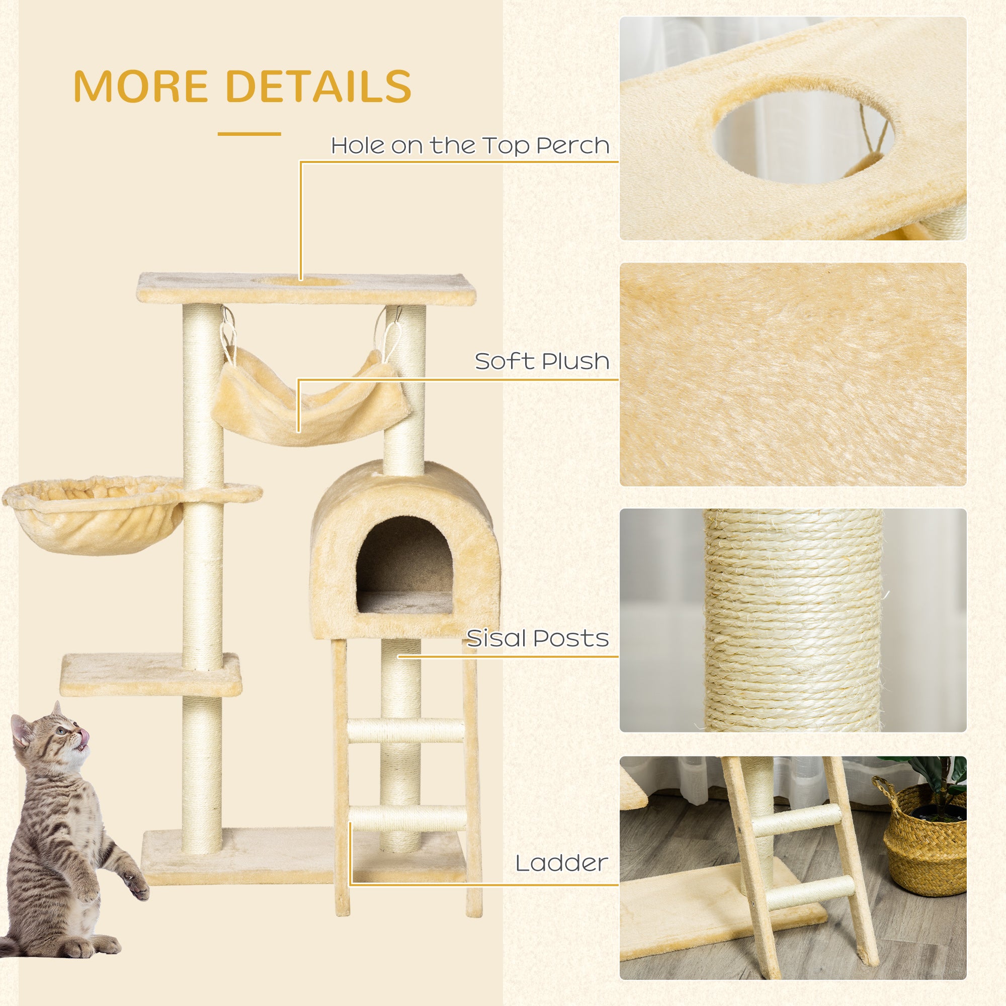 PawHut 39" Deluxe Cat Scratching Tree Kitten Condo Play House Pet Scratcher Multi-level Tower Kitty Furniture with Hammock