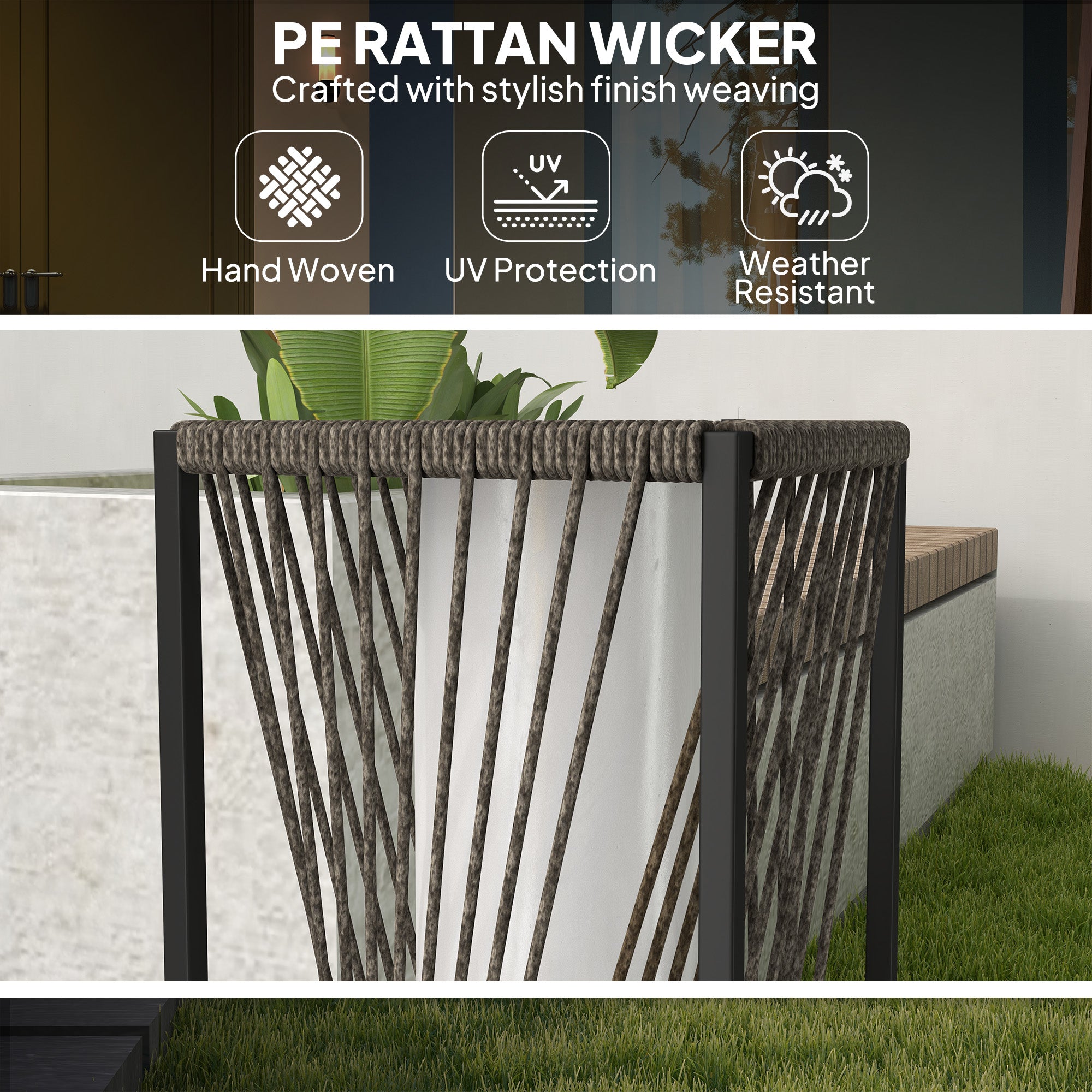 Outsunny Rattan Solar Floor Lamp, Solar Powered Outdoor Lamp with Auto On/Off LED Lights, IP44 Waterproof, Decorative Outdoor Lantern for Patio, Porch, Pathway, Grey