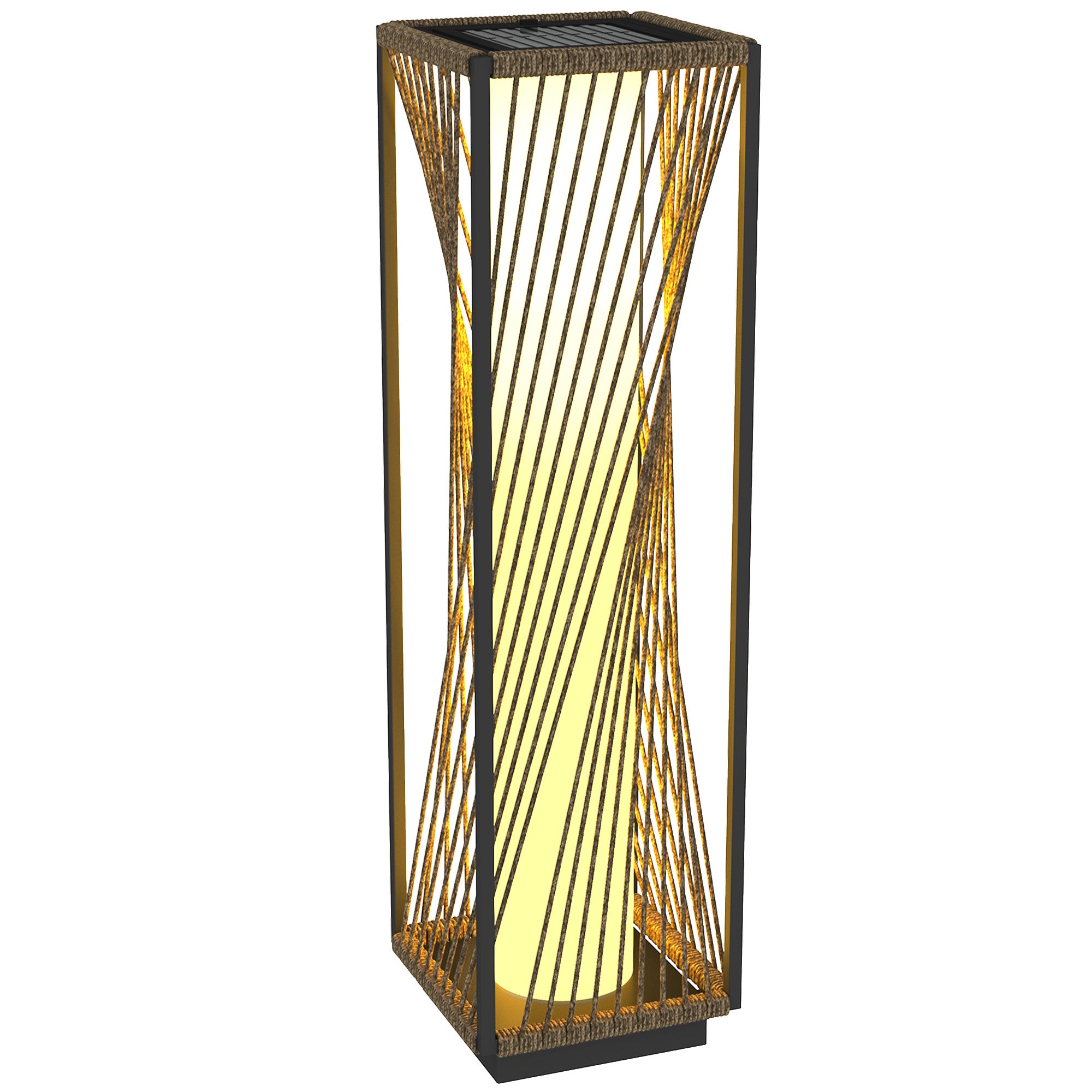 Outsunny Rattan Solar Floor Lamp, Solar Powered Outdoor Lamp with Auto On/Off LED Lights, IP44 Waterproof, Decorative Outdoor Lantern for Patio, Porch, Pathway, Grey