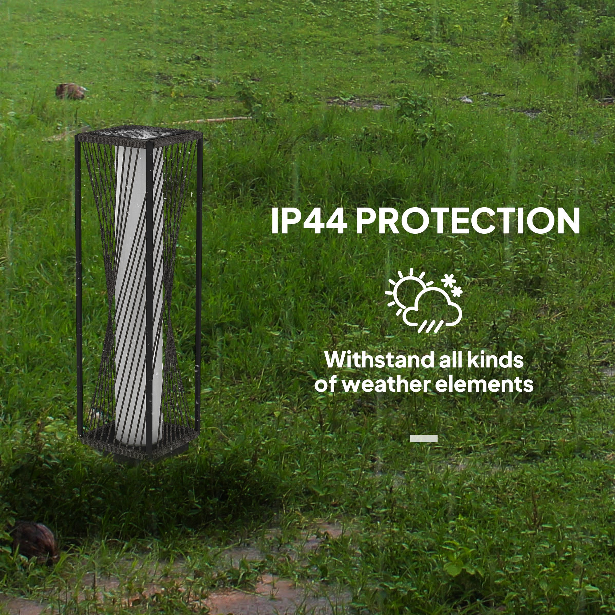 Outsunny Rattan Solar Floor Lamp, Solar Powered Outdoor Lamp with Auto On/Off LED Lights, IP44 Waterproof, Decorative Outdoor Lantern for Patio, Porch, Pathway, Grey