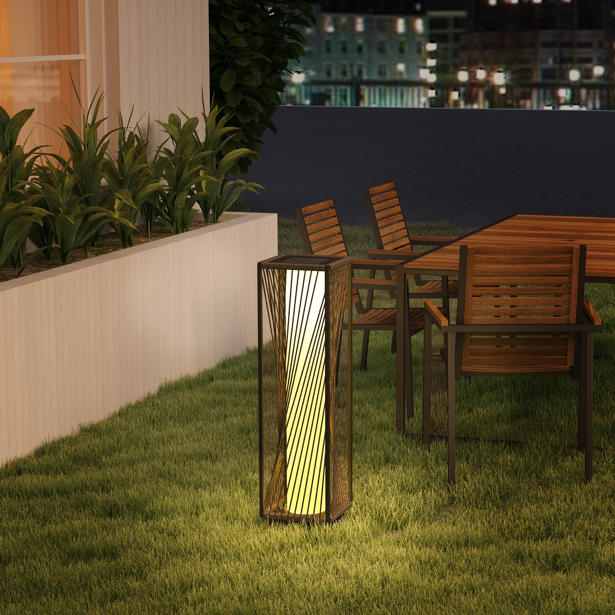 Outsunny Rattan Solar Floor Lamp, Solar Powered Outdoor Lamp with Auto On/Off LED Lights, IP44 Waterproof, Decorative Outdoor Lantern for Patio, Porch, Pathway, Grey