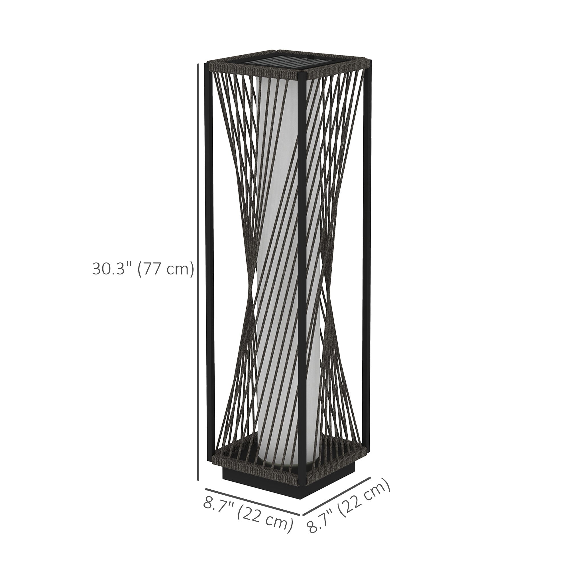 Outsunny Rattan Solar Floor Lamp, Solar Powered Outdoor Lamp with Auto On/Off LED Lights, IP44 Waterproof, Decorative Outdoor Lantern for Patio, Porch, Pathway, Grey