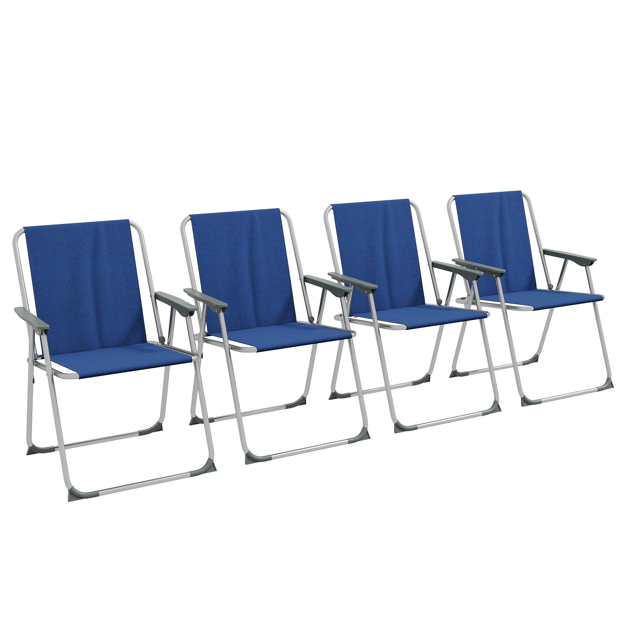 Outsunny 4 Pack Outdoor Folding Chair Set, Portable Camping Chairs with Armrest, Oxford Fabric Seat, Outdoor Chairs for Garden, Backyard, Lawn, Dark Blue
