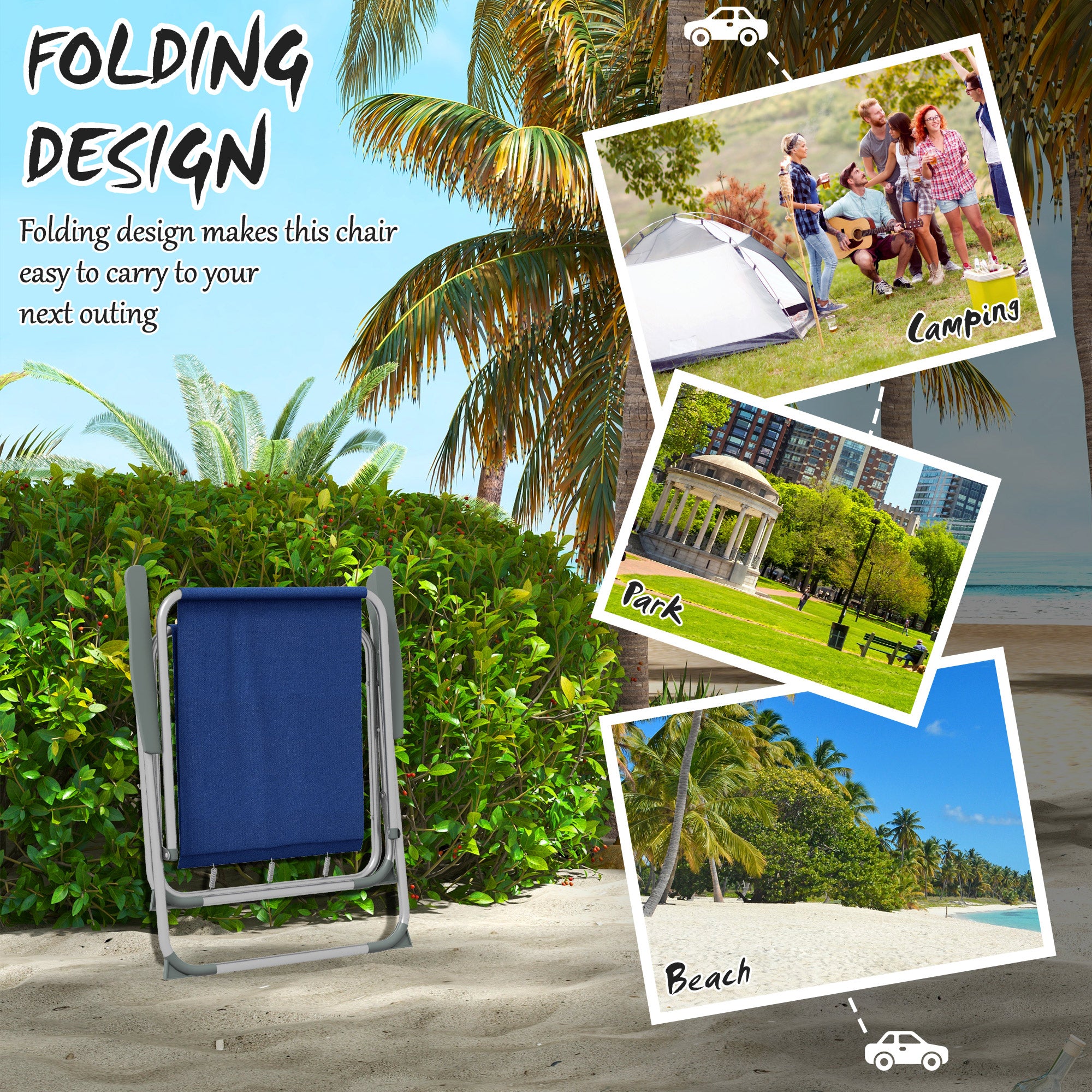 Outsunny 4 Pack Outdoor Folding Chair Set, Portable Camping Chairs with Armrest, Oxford Fabric Seat, Outdoor Chairs for Garden, Backyard, Lawn, Dark Blue