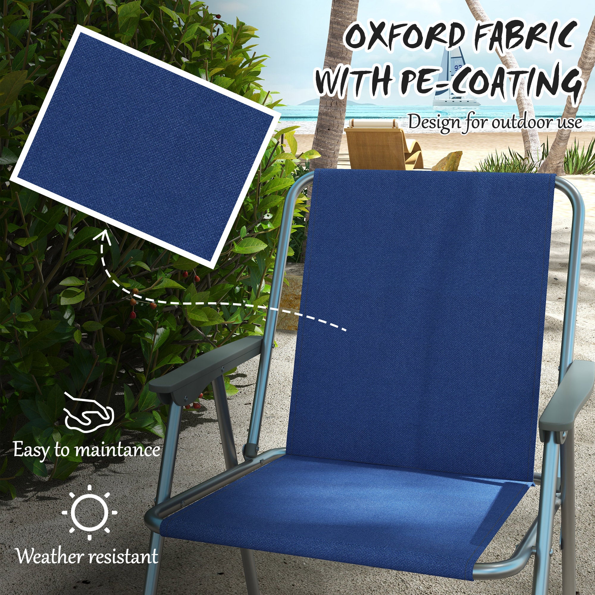 Outsunny 4 Pack Outdoor Folding Chair Set, Portable Camping Chairs with Armrest, Oxford Fabric Seat, Outdoor Chairs for Garden, Backyard, Lawn, Dark Blue