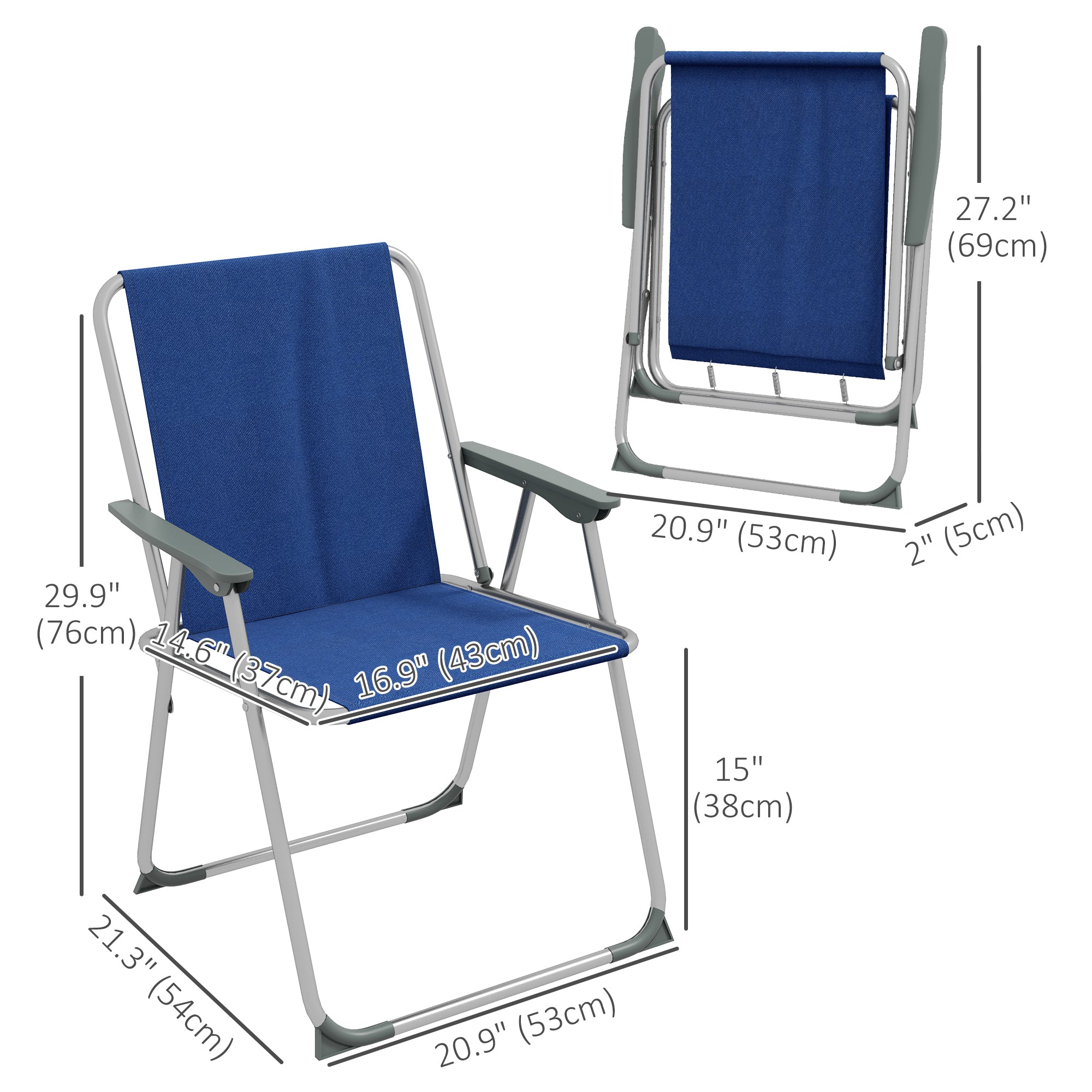 Outsunny 4 Pack Outdoor Folding Chair Set, Portable Camping Chairs with Armrest, Oxford Fabric Seat, Outdoor Chairs for Garden, Backyard, Lawn, Dark Blue