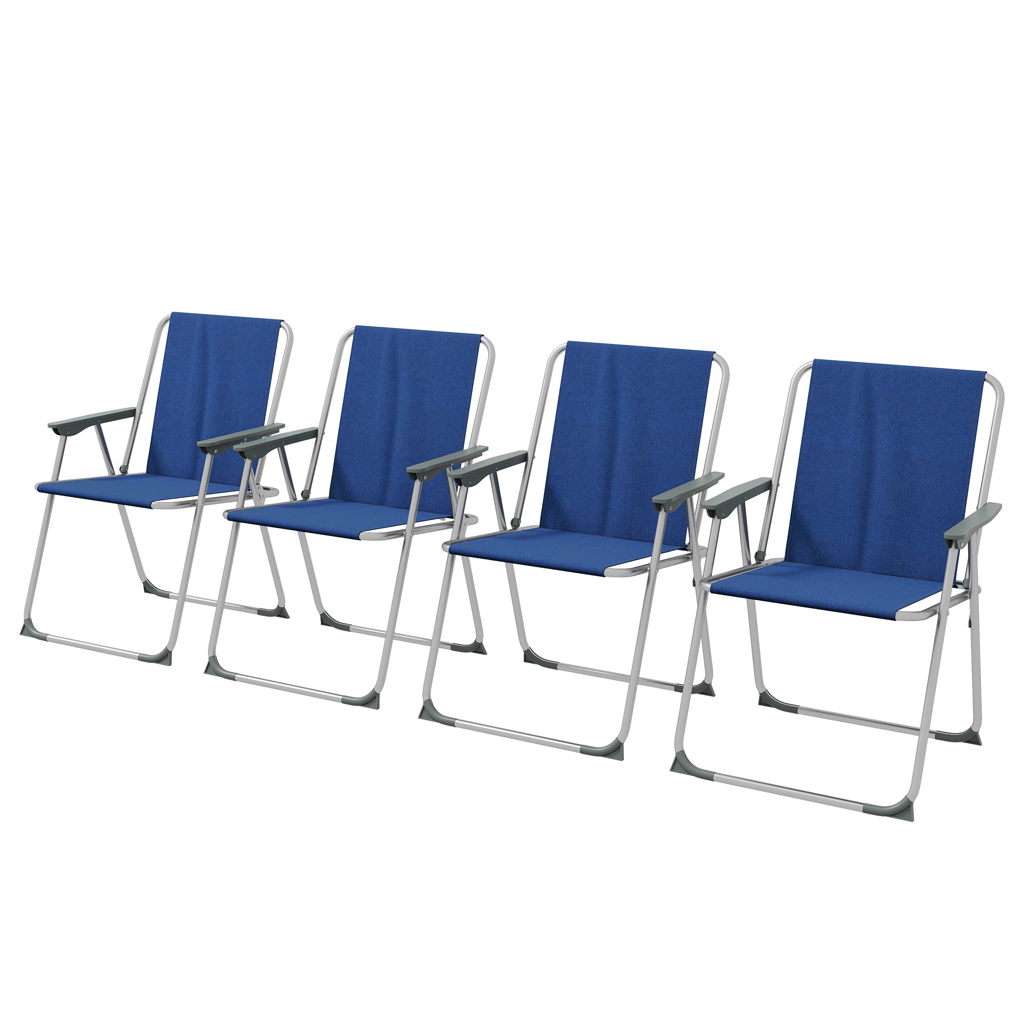 Outsunny 4 Pack Outdoor Folding Chair Set, Portable Camping Chairs with Armrest, Oxford Fabric Seat, Outdoor Chairs for Garden, Backyard, Lawn, Dark Blue