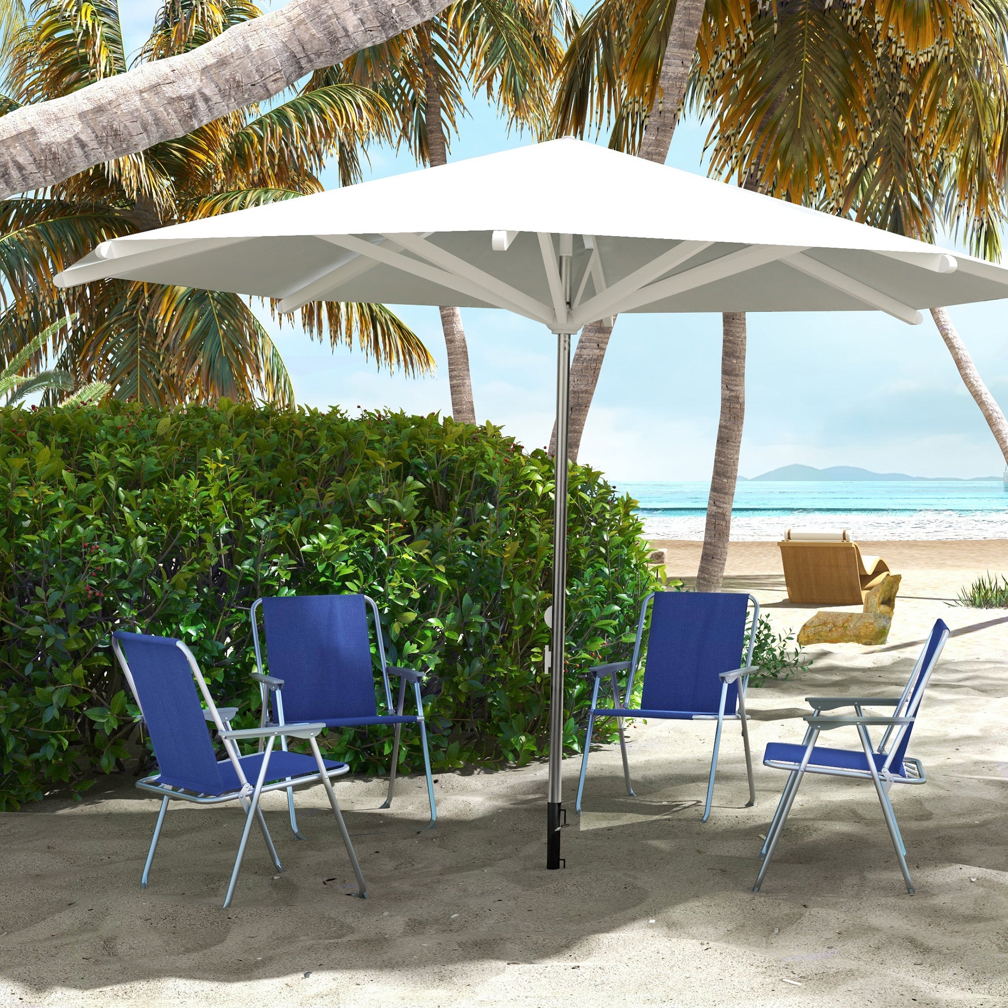 Outsunny 4 Pack Outdoor Folding Chair Set, Portable Camping Chairs with Armrest, Oxford Fabric Seat, Outdoor Chairs for Garden, Backyard, Lawn, Dark Blue