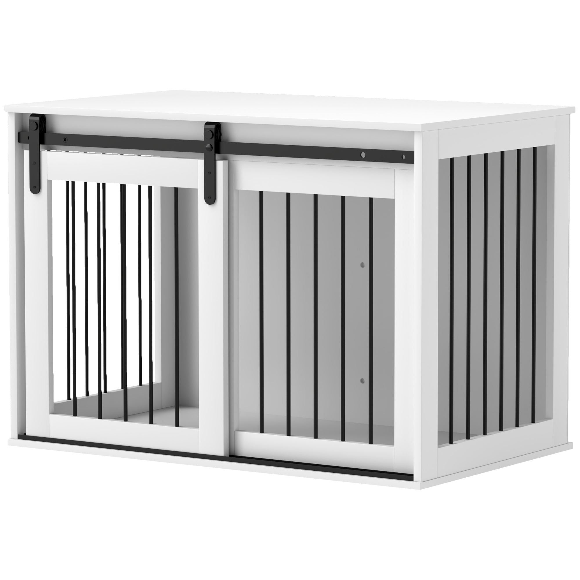 PawHut Dog Crate Furniture, 39" Dog Crate End Table Indoor Dog House for Large Dogs, with Sliding Door, Lock, White