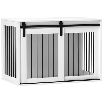 PawHut Dog Crate Furniture, 39" Dog Crate End Table Indoor Dog House for Large Dogs, with Sliding Door, Lock, White