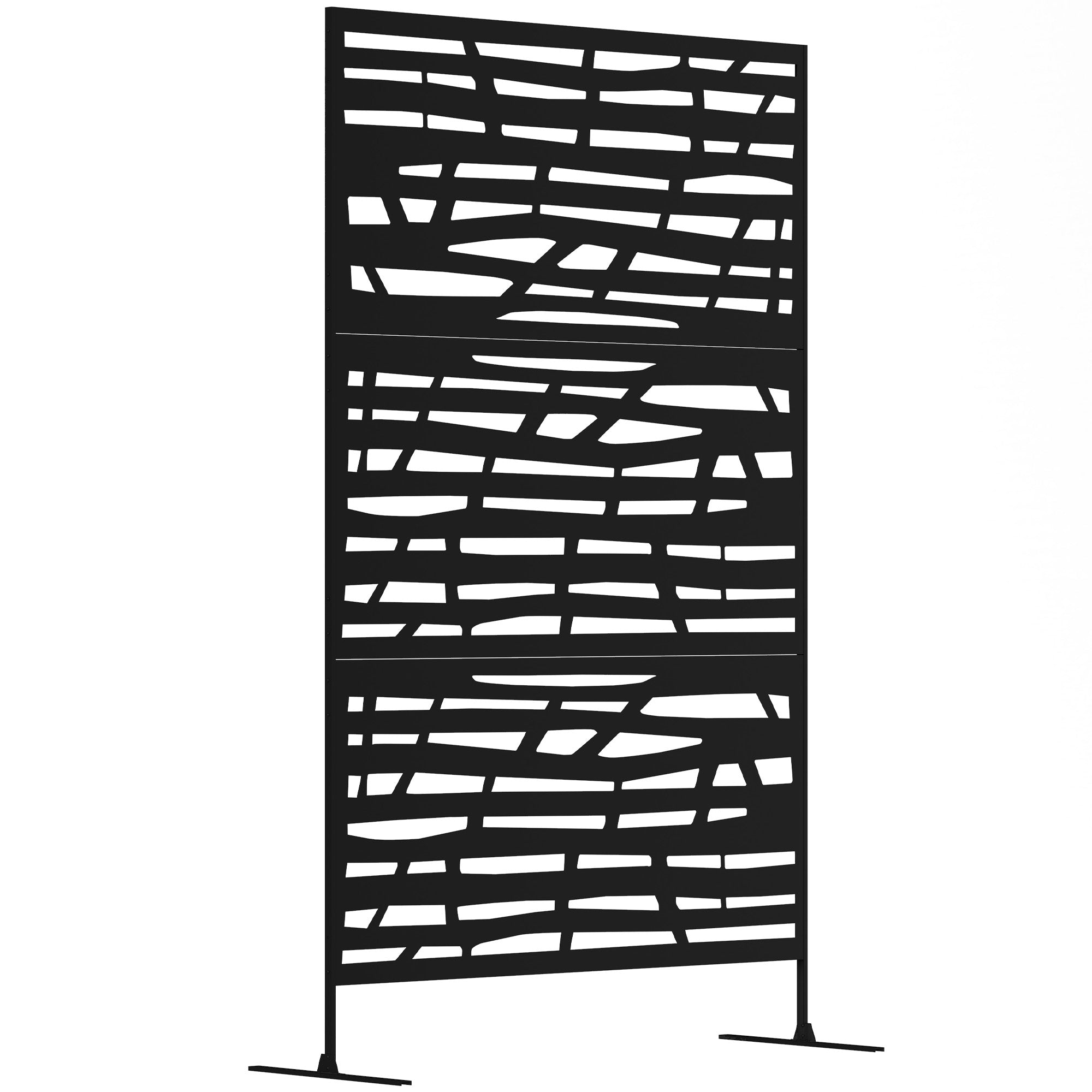 Outsunny Metal Outdoor Privacy Screen, 78"H x 48"W Decorative Outdoor Divider with Stand, Freestanding Privacy Panel with Striped Hollow Design for Garden, Patio, Backyard, Black